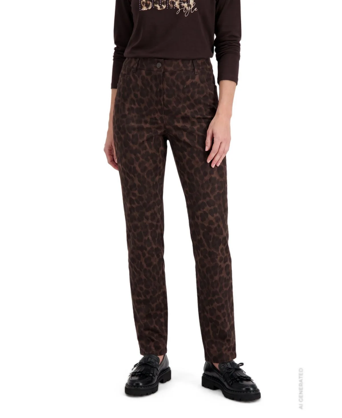 Faux Suede Leopard Print Pant by Olsen