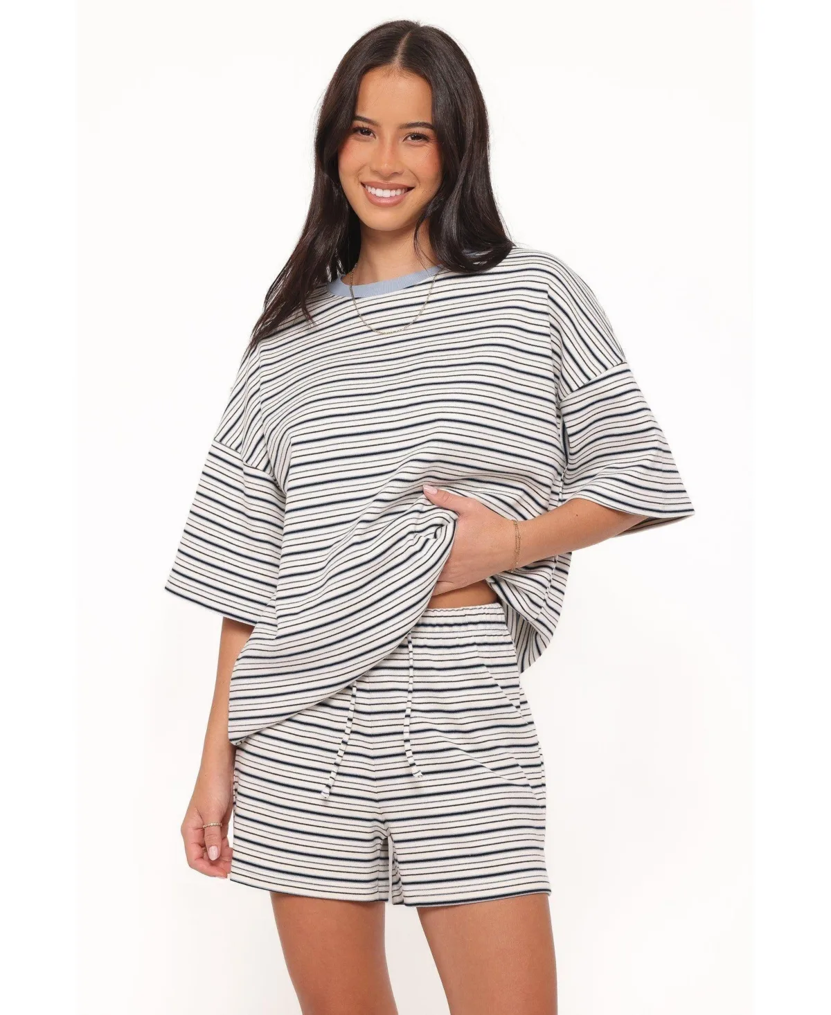Hellen Stripe Oversized Top and Shorts, 2-Piece Set by Petal and Pup