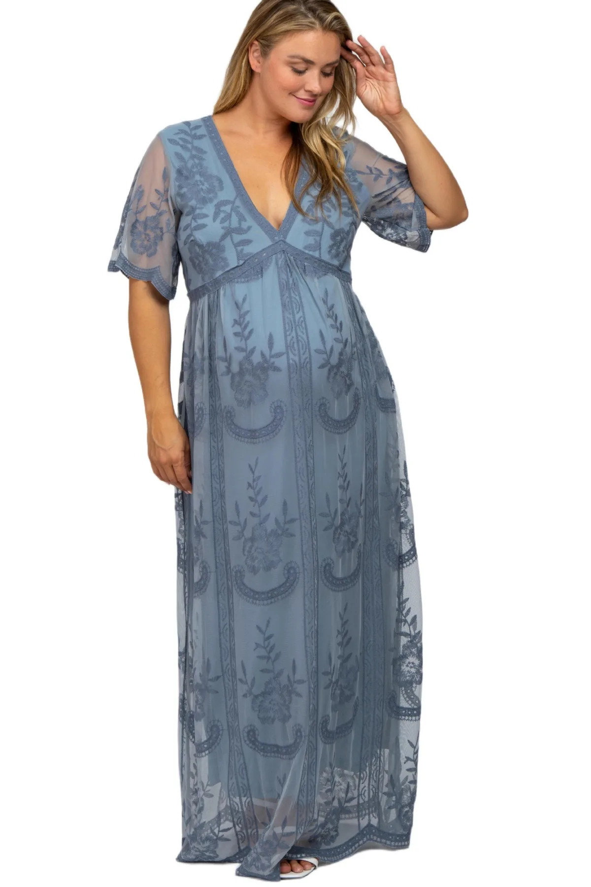 Lace Mesh Overlay Maxi Dress by PinkBlush