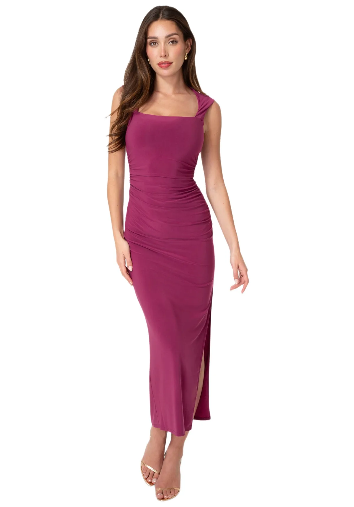 Square Neck High Slit Midi Dress by bebe