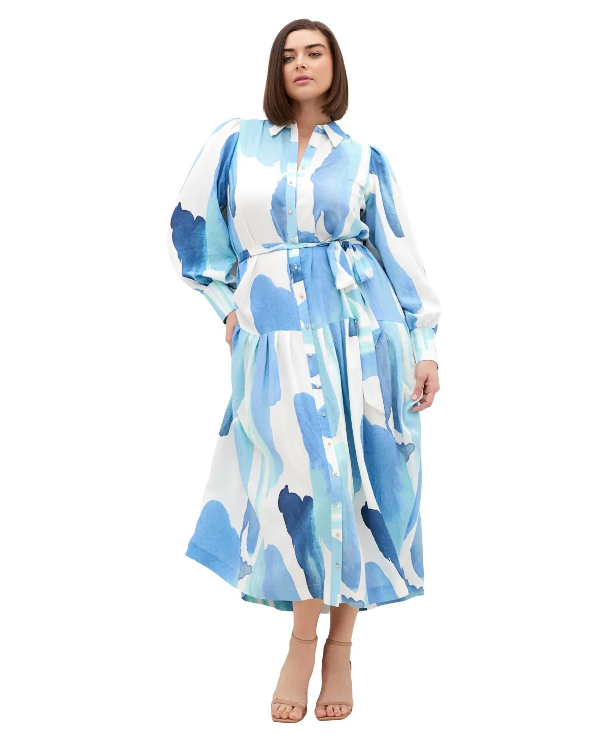 Kinsley Print Maxi Drop-Waist Shirt Dress