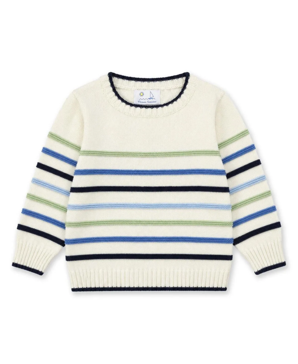 Raised Texture Stripes Crewneck Long-Sleeve Sweater by Florence Eiseman