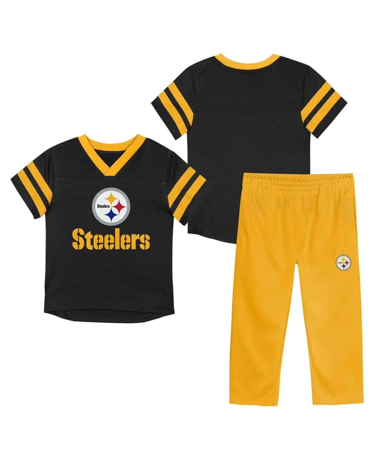 Pittsburgh Steelers Red Zone V-Neck Striped-Sleeve Jersey and Pants, 2-Piece Set by Outerstuff