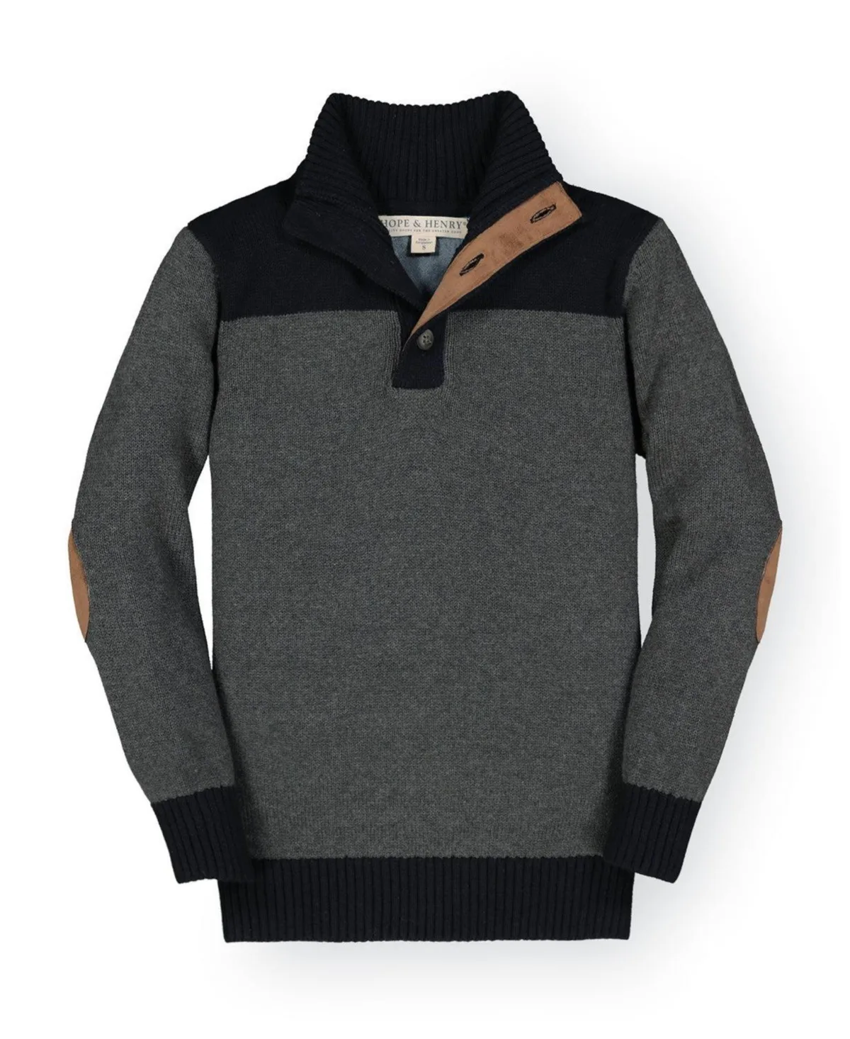 Organic Mock Neck Sweater with Elbow Patches by Hope & Henry