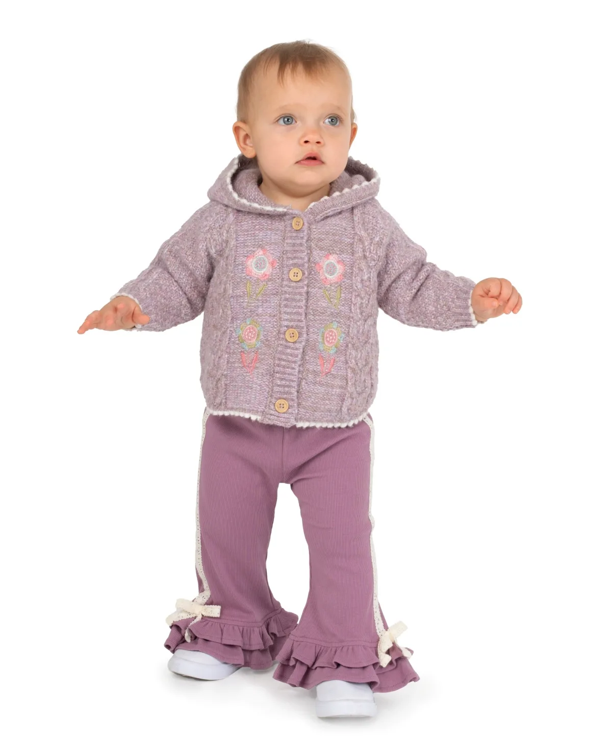 Sweater Knit Poncho Top and Flare Denim Pants, 3-Piece Set by Rare Editions