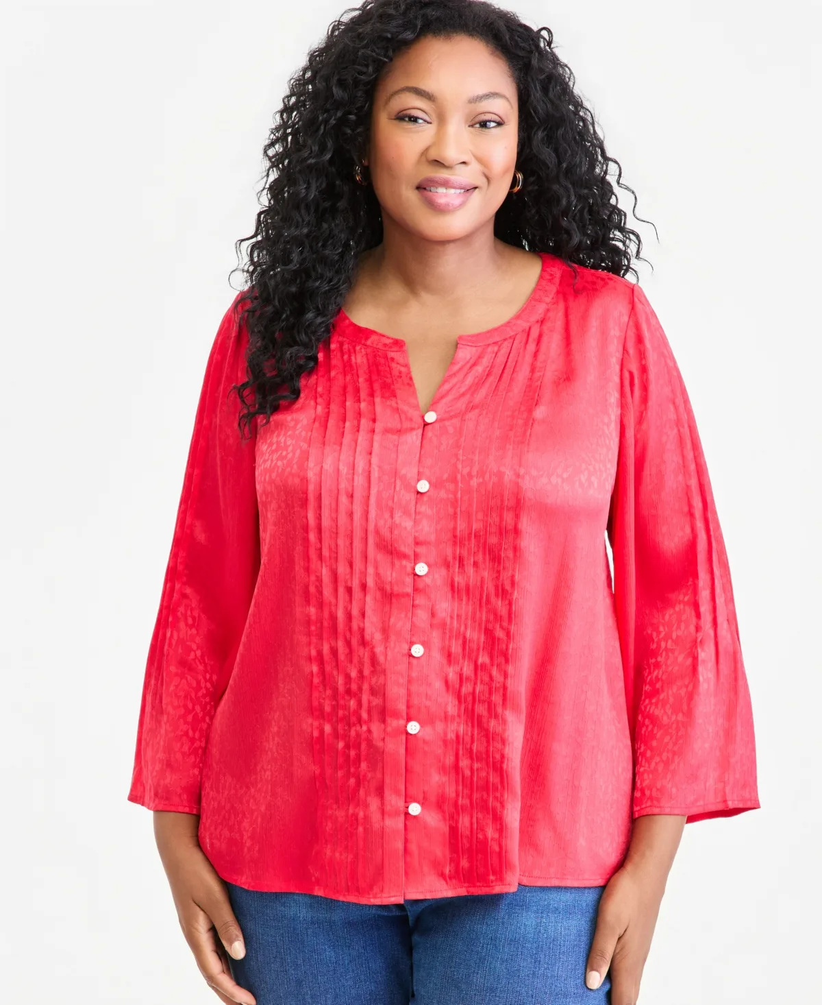 Satin Bell-Sleeve Pintuck Blouse by Style & Co