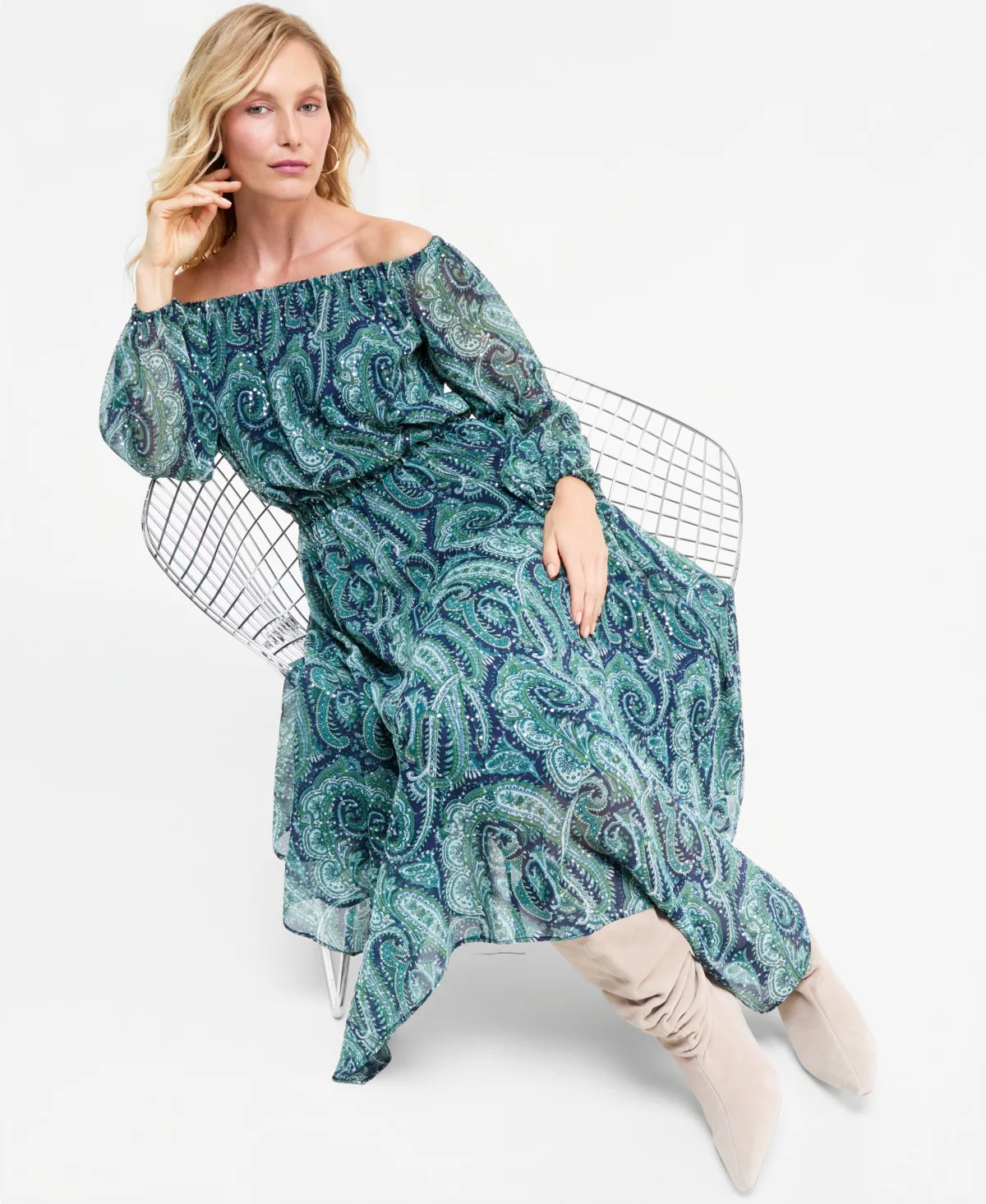 Off-the-Shoulder Asymmetrical Long-Sleeve Dress by INC International Concepts