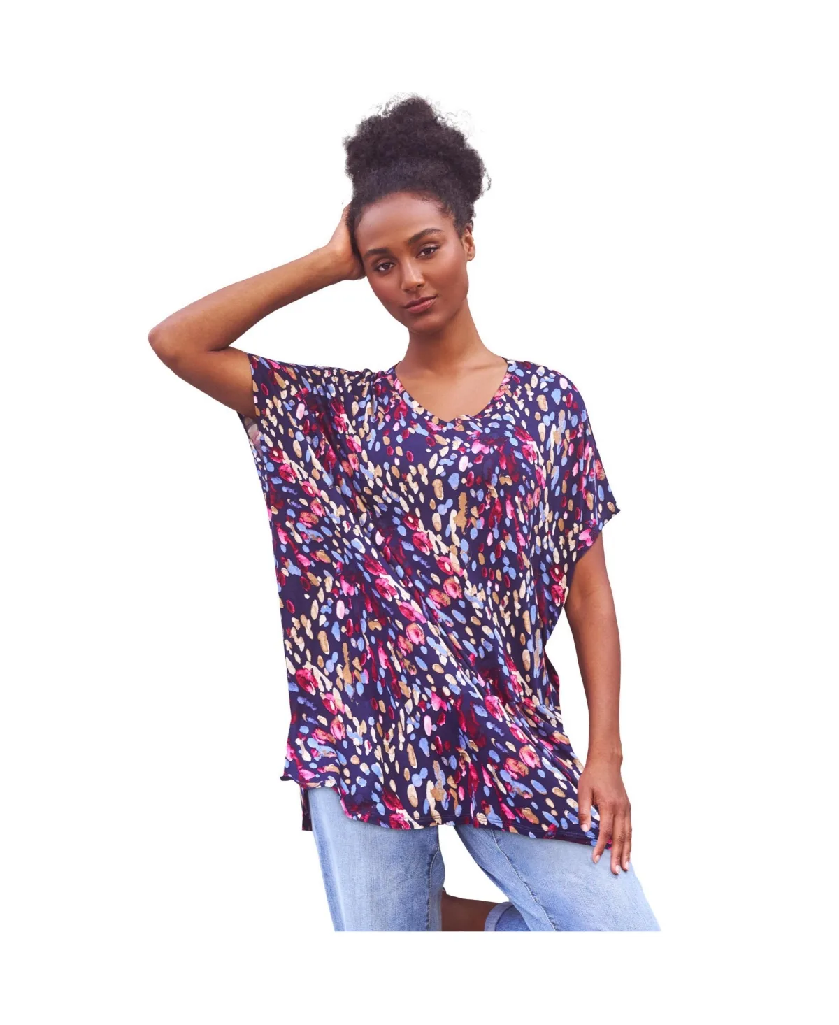 Stretch Jersey Knit V-Neck Oversized Tunic by Ellos