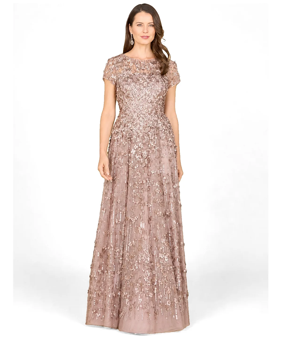 3D Floral Embellished Cap Sleeve Gown