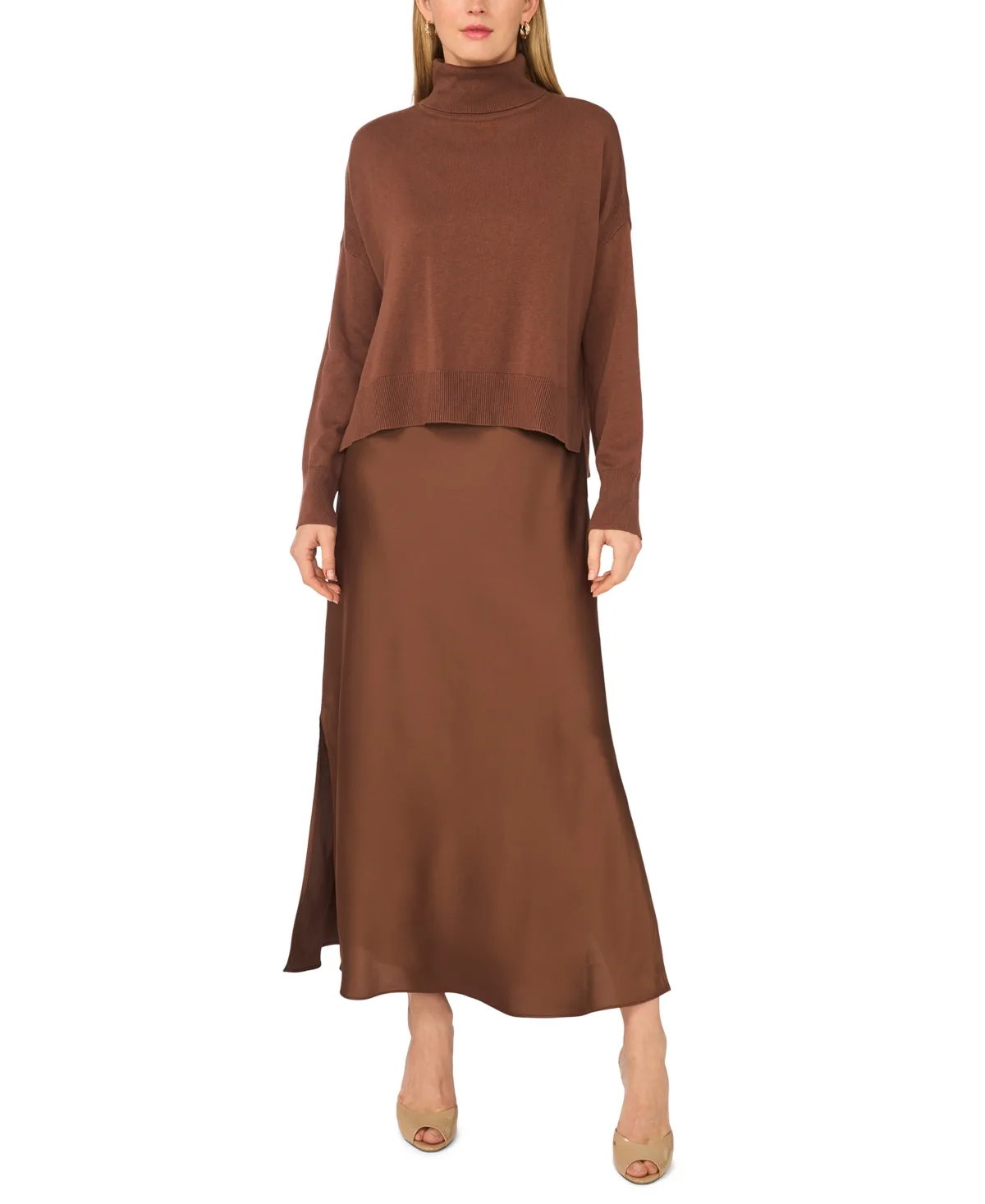 Mock Neck Slip Sweater Dress by Msk