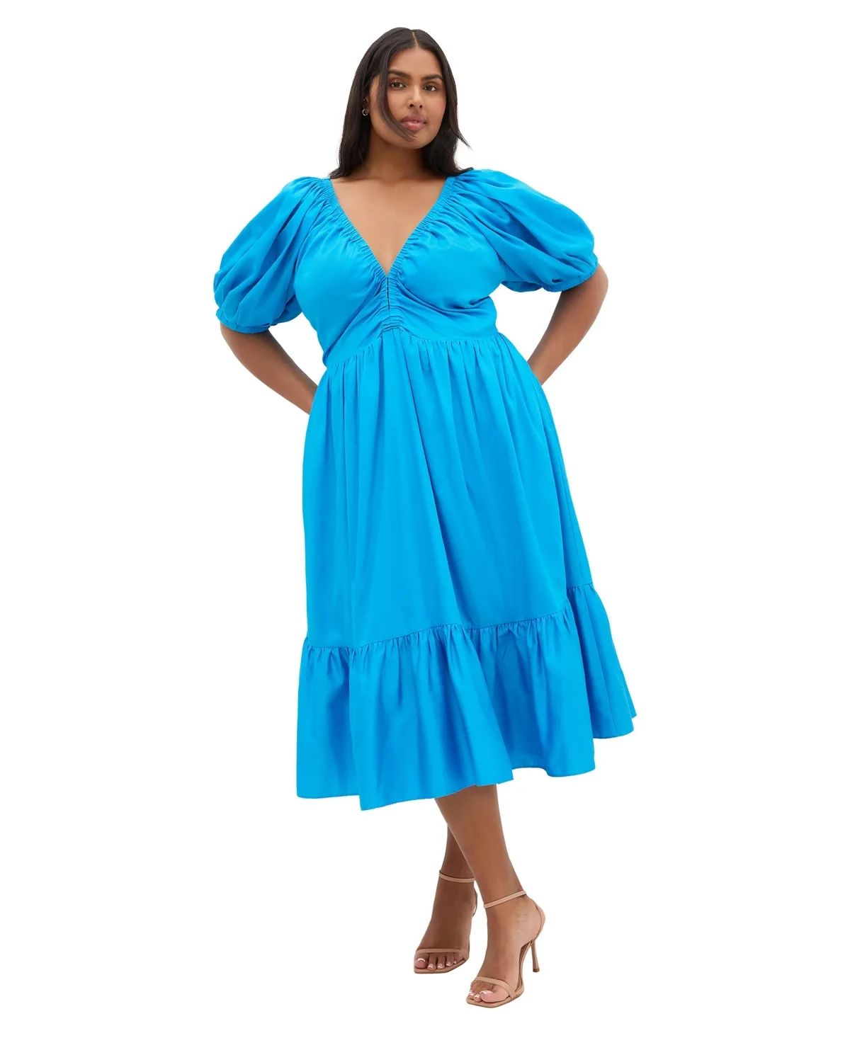 Gracie V-Neck Puff Sleeve Cotton Dress