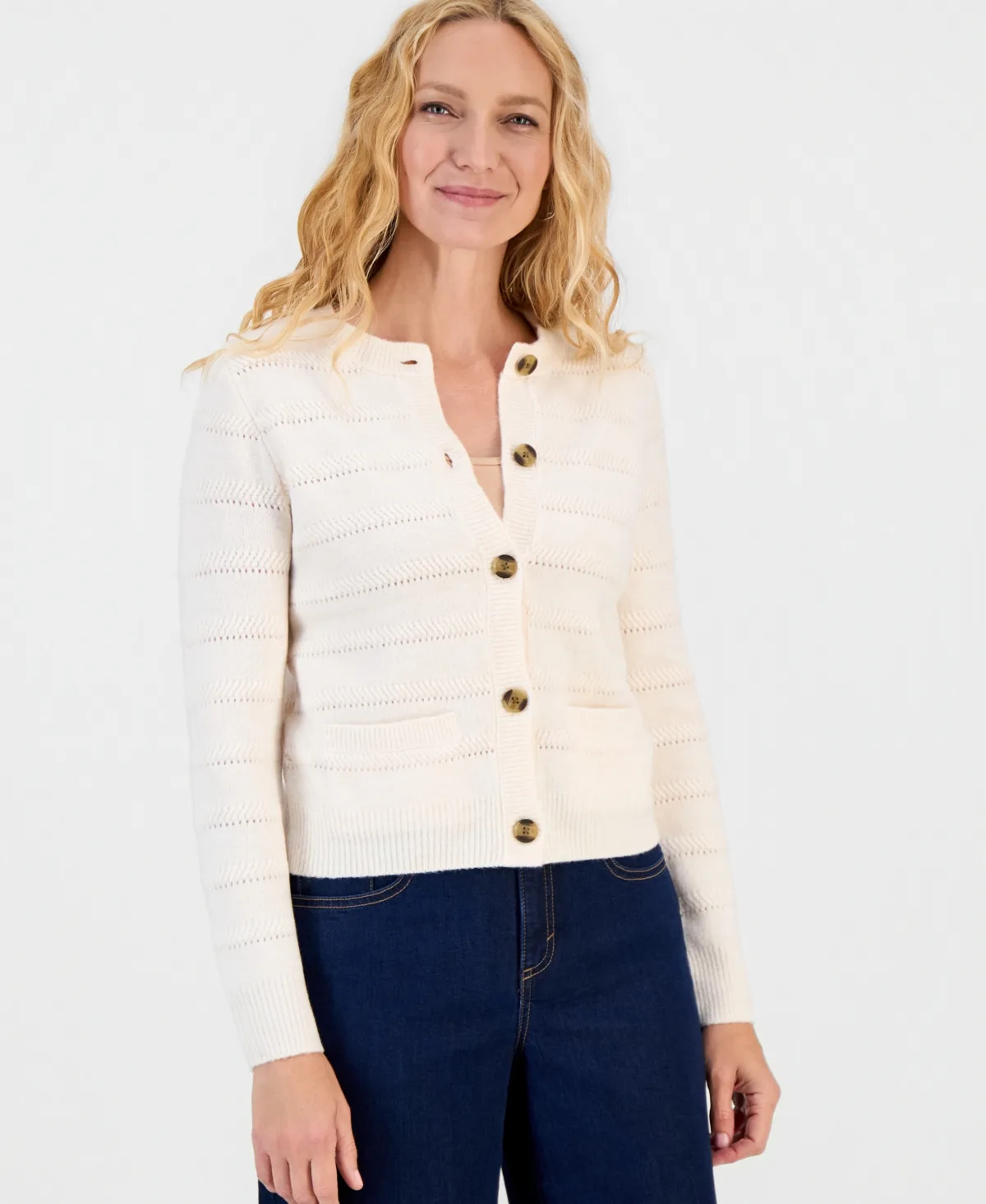 Long-Sleeve Crewneck Cardigan