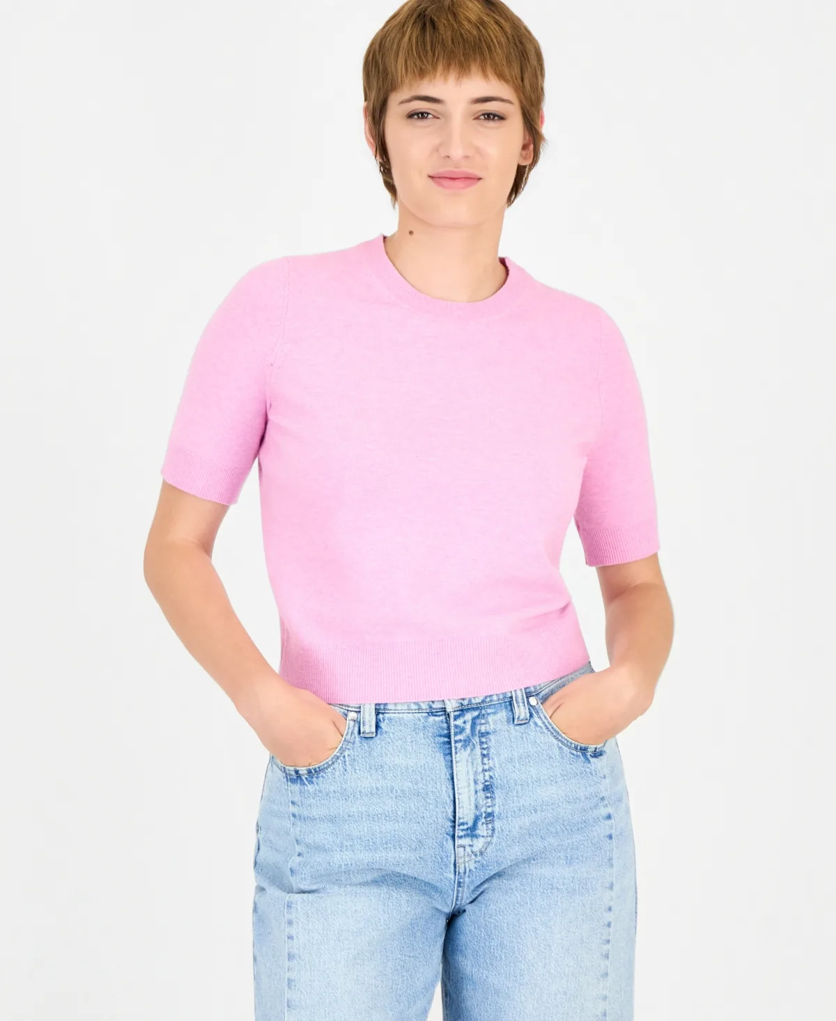 Short-Sleeve Easy Crewneck Sweater Tee