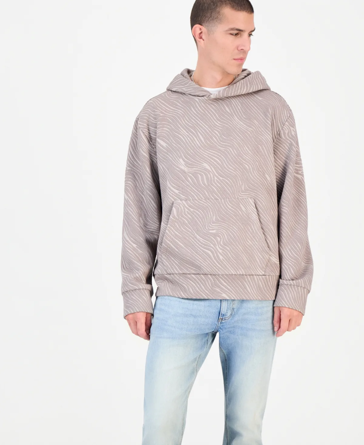 Long Sleeve Relaxed-Fit Embossed Hoodie by Mode of One