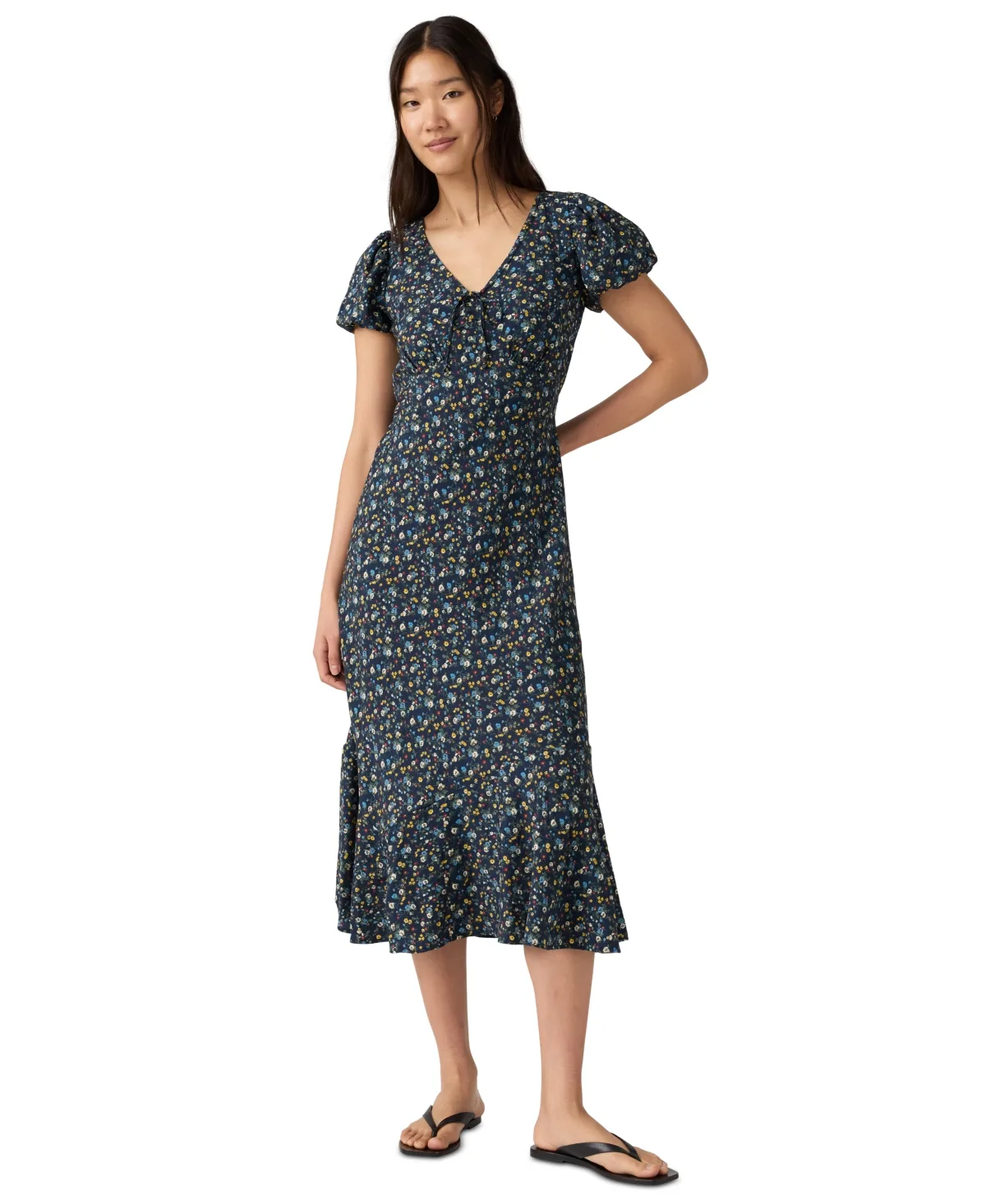 Lira Floral A-Line V-Neck Midi Dress