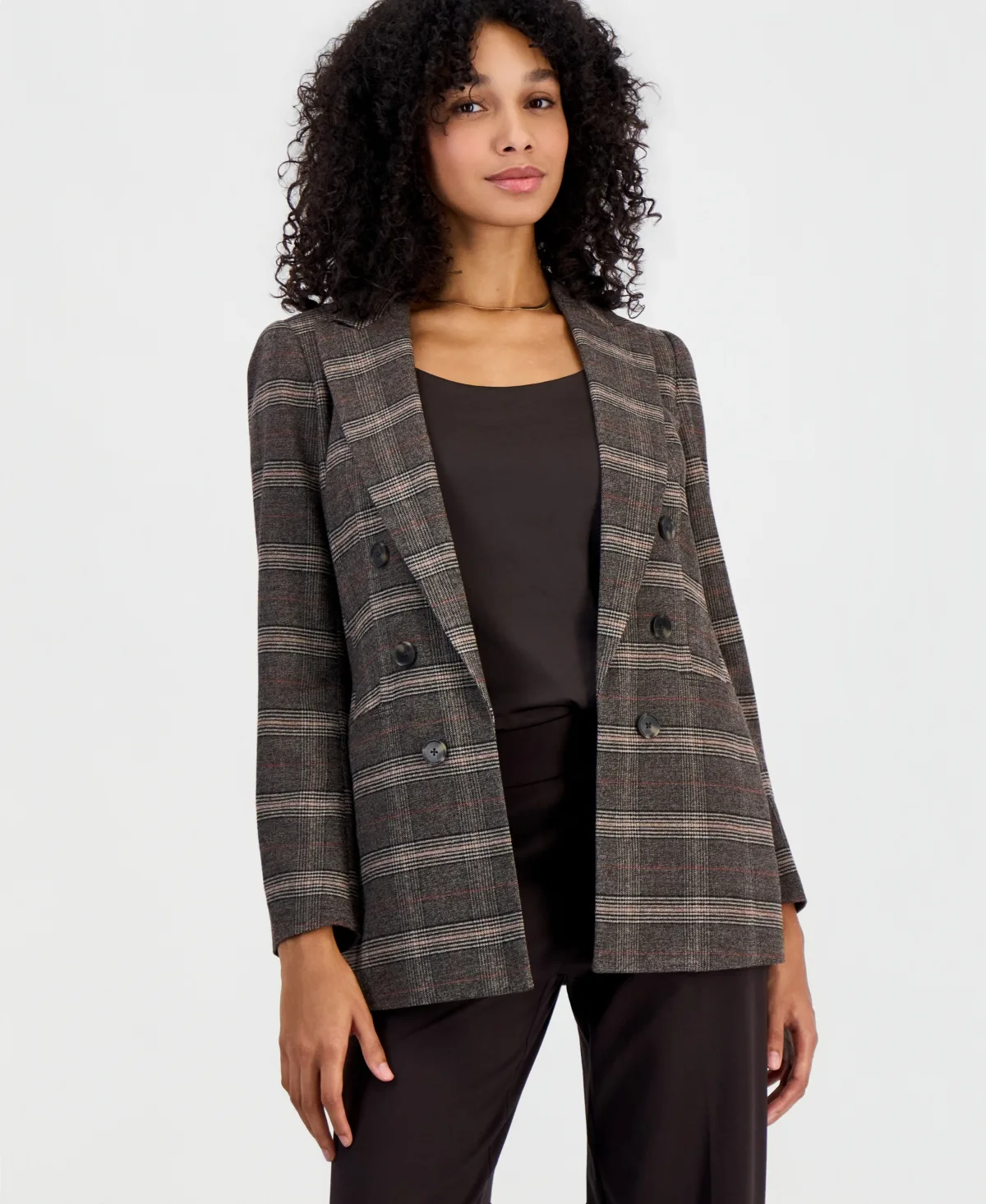 Plaid Double-Breasted Blazer by Bar III