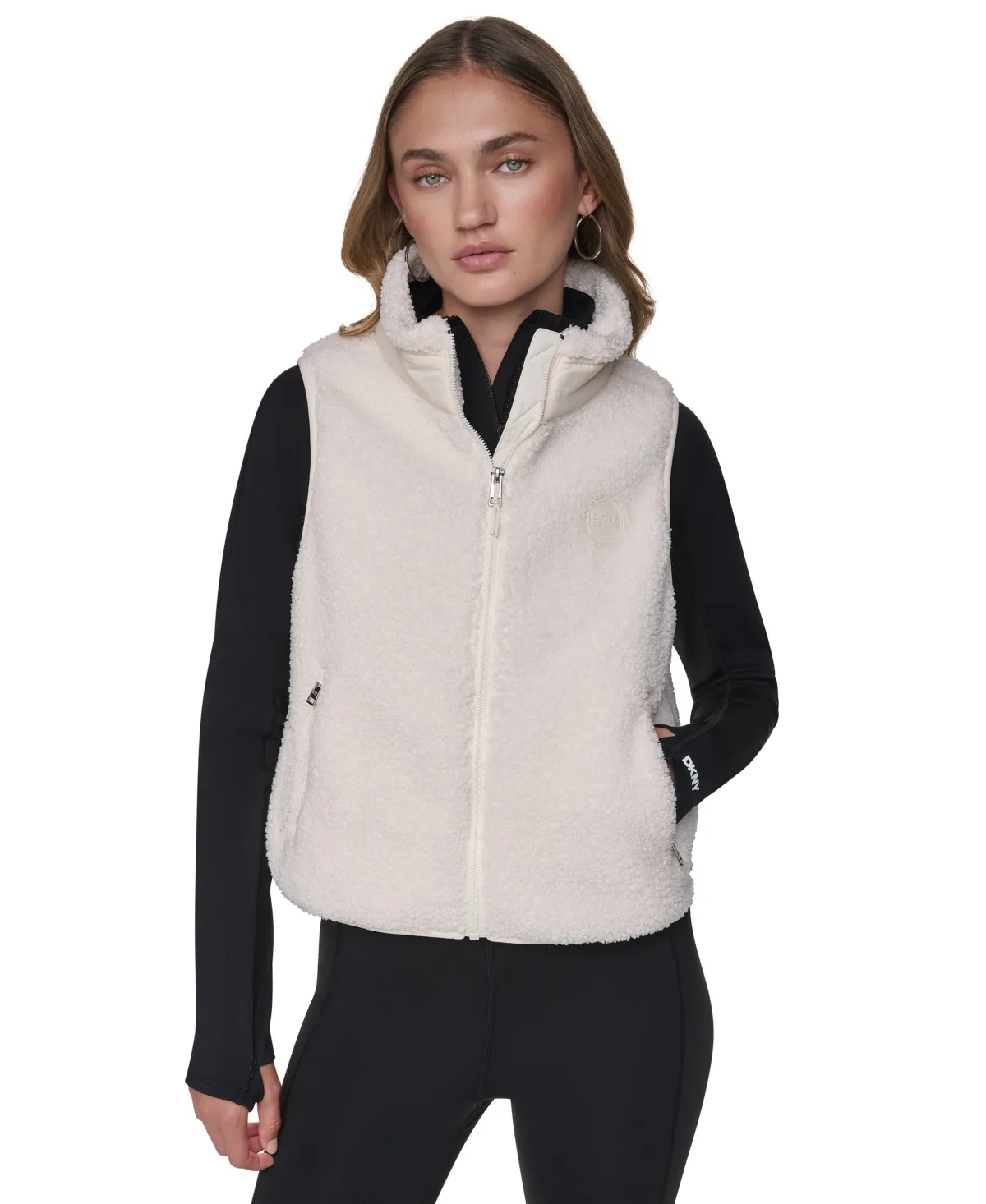 Sherpa Mock-Neck Jacket with Woven Piecing