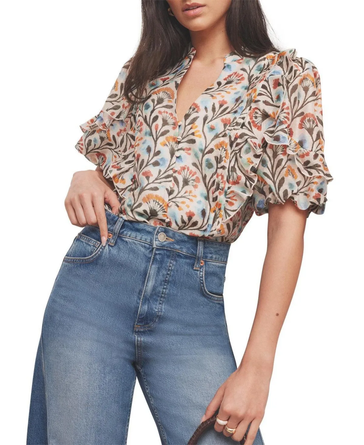 Allover Floral Ruffle Blouse by Mint Velvet