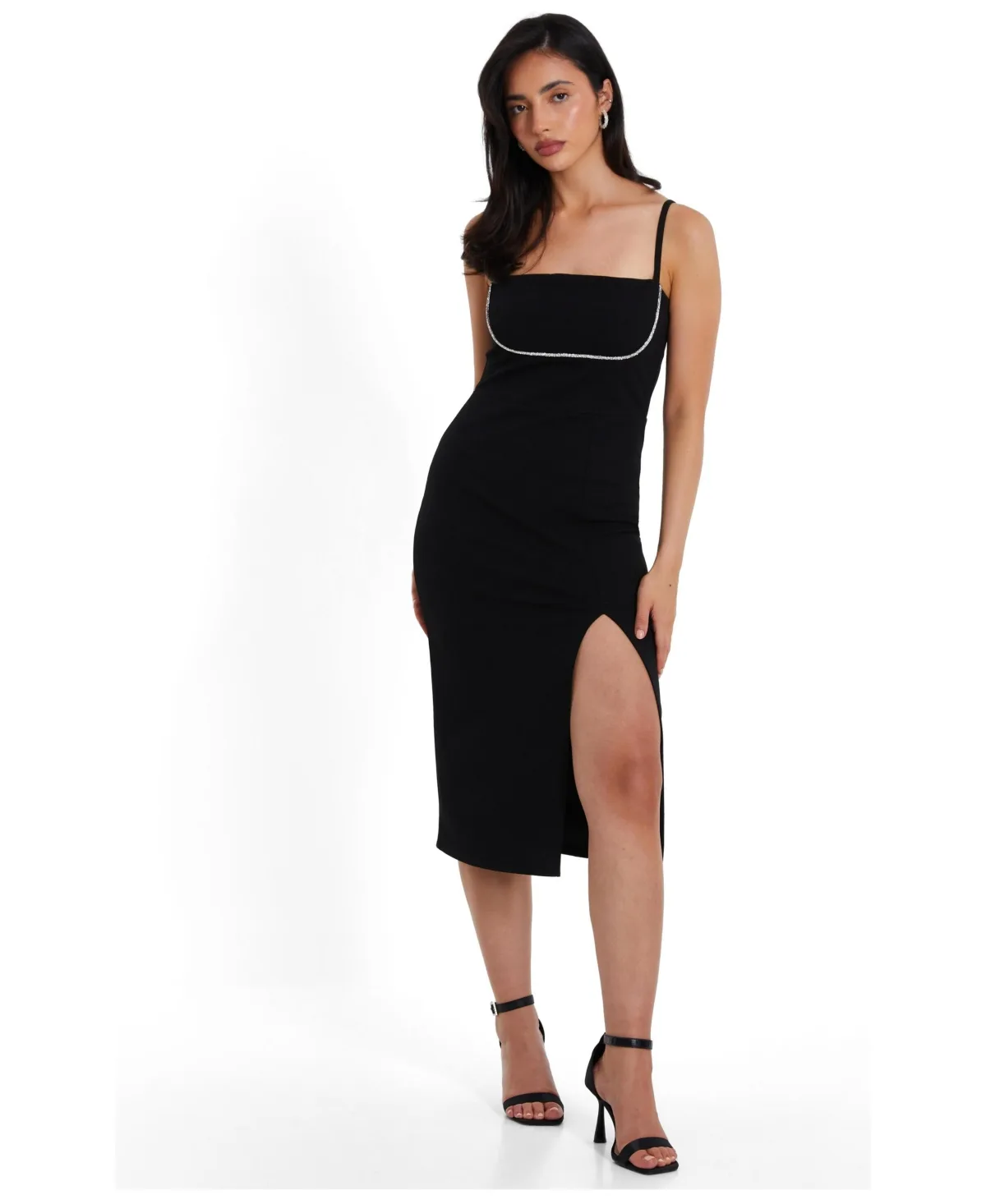 Scuba Crepe Diamante Trim Midi Dress