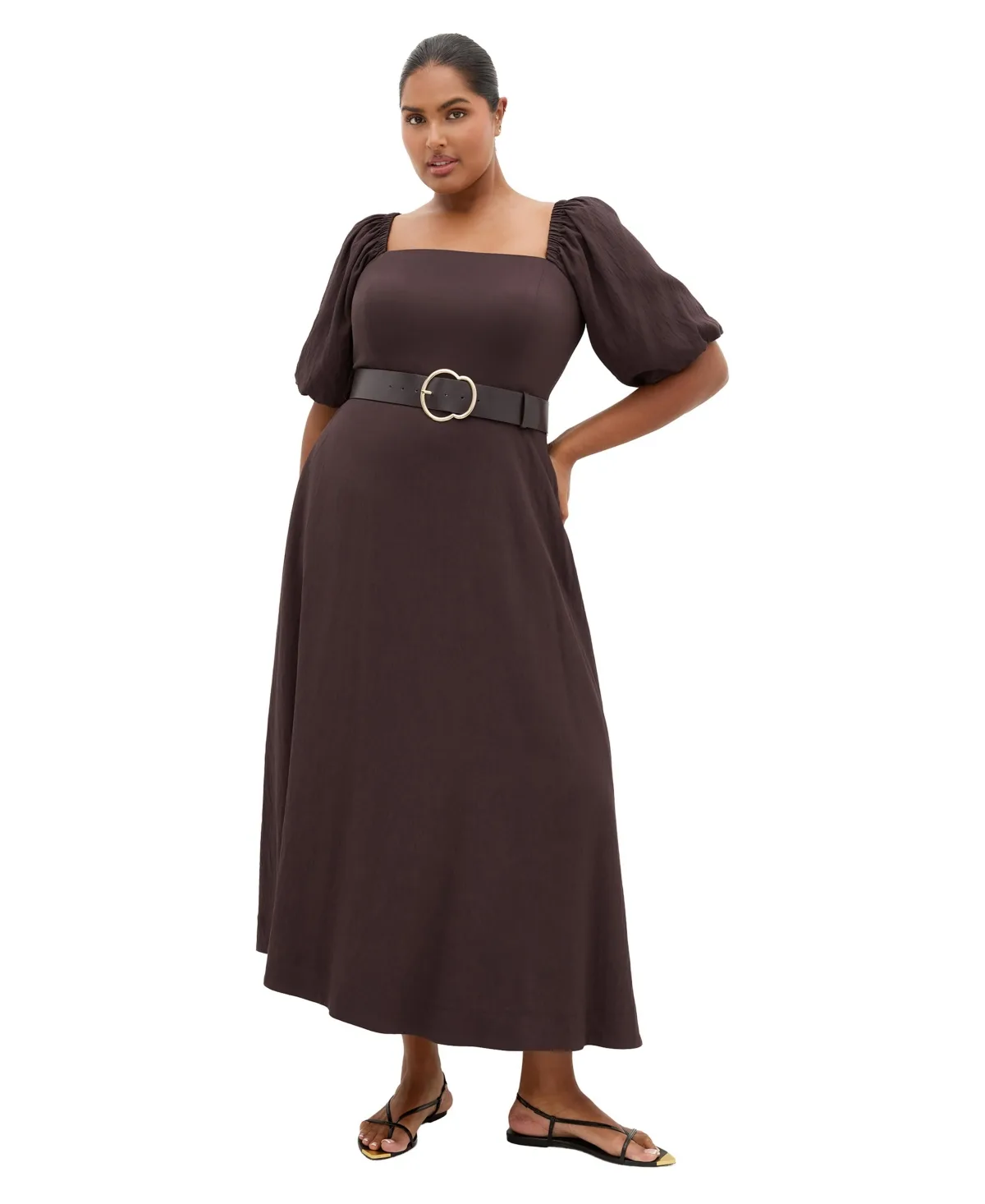 Collins Puff Sleeve Belted Maxi Dress