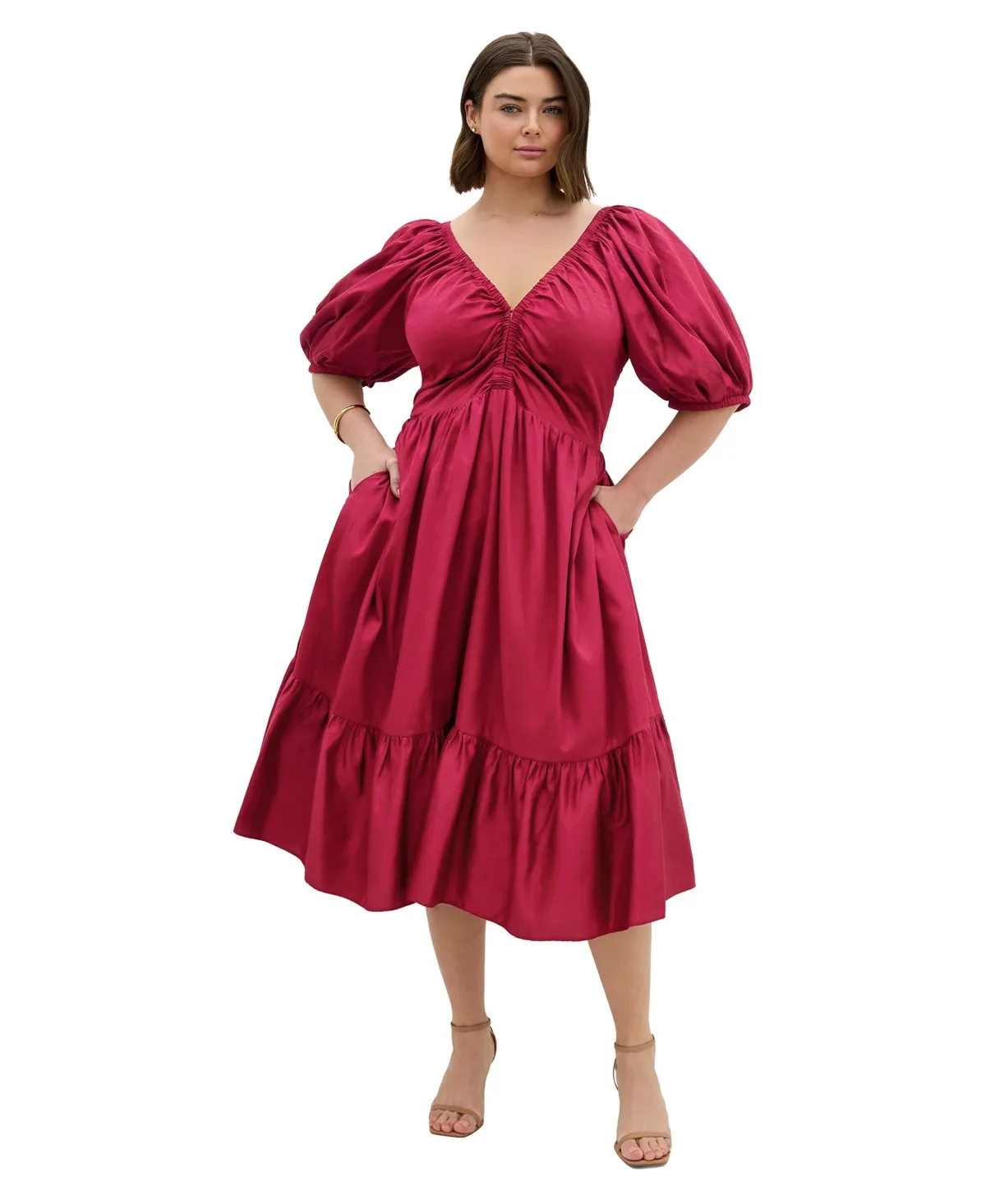 Gracie V-Neck Puff Sleeve Cotton Dress