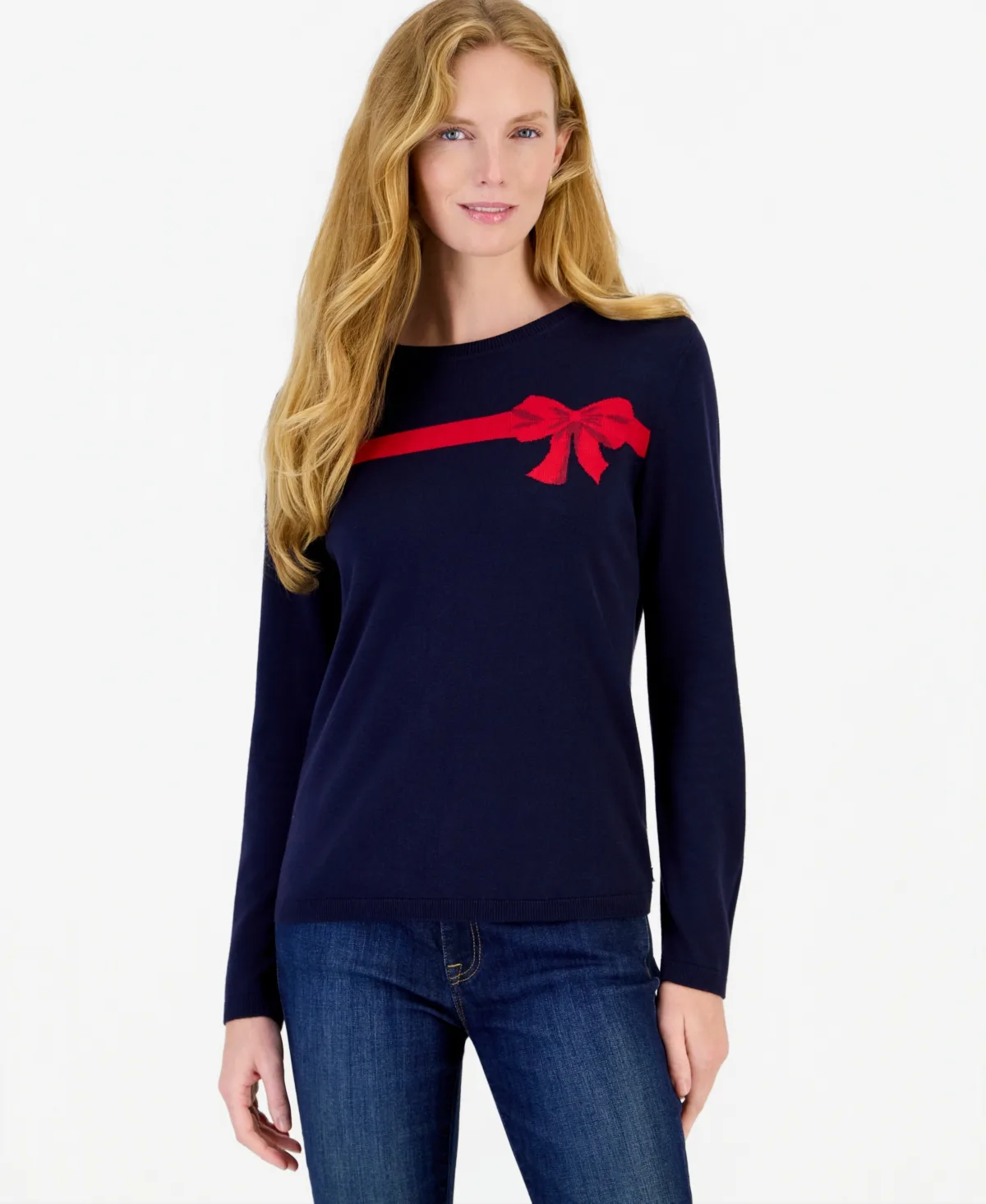 Bow Jacquard Crewneck Holiday Sweater by Nautica