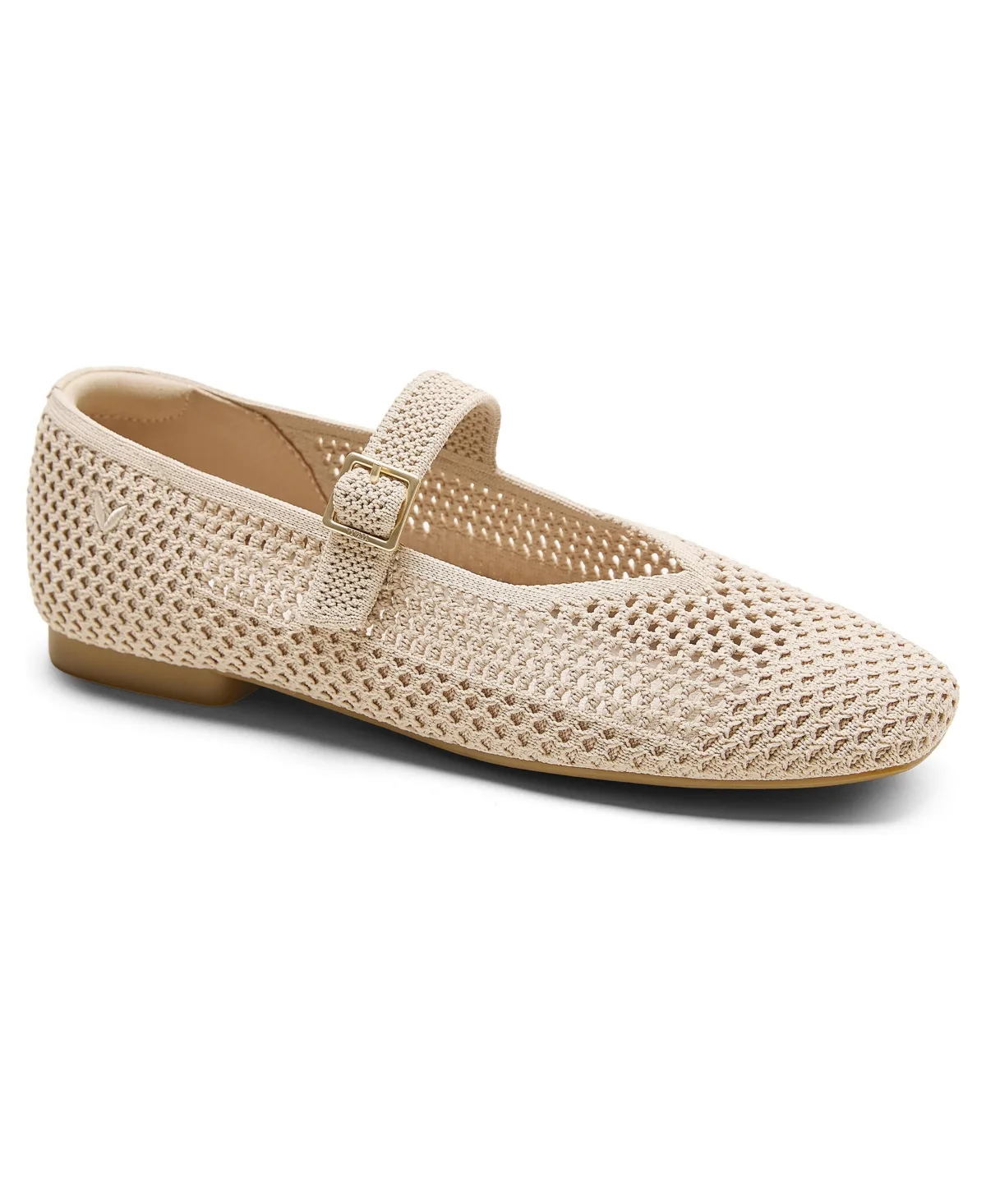 Margot Square-Toe Knit Adjustable-Strap Mary Jane Flats by Vivaia