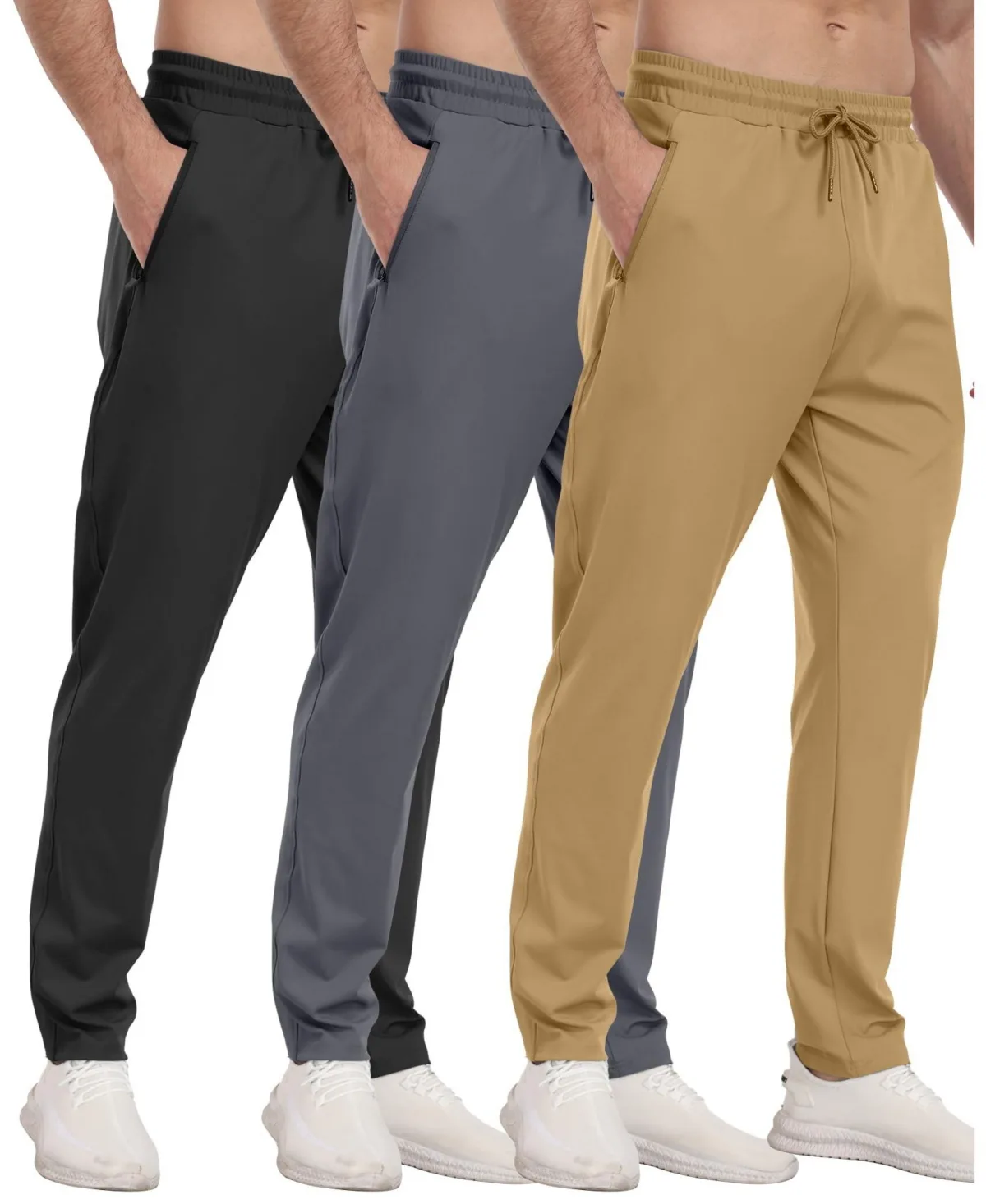 3 Pack Athletic Pants with Zipper Pockets Running Gym Joggers by Gnuadz