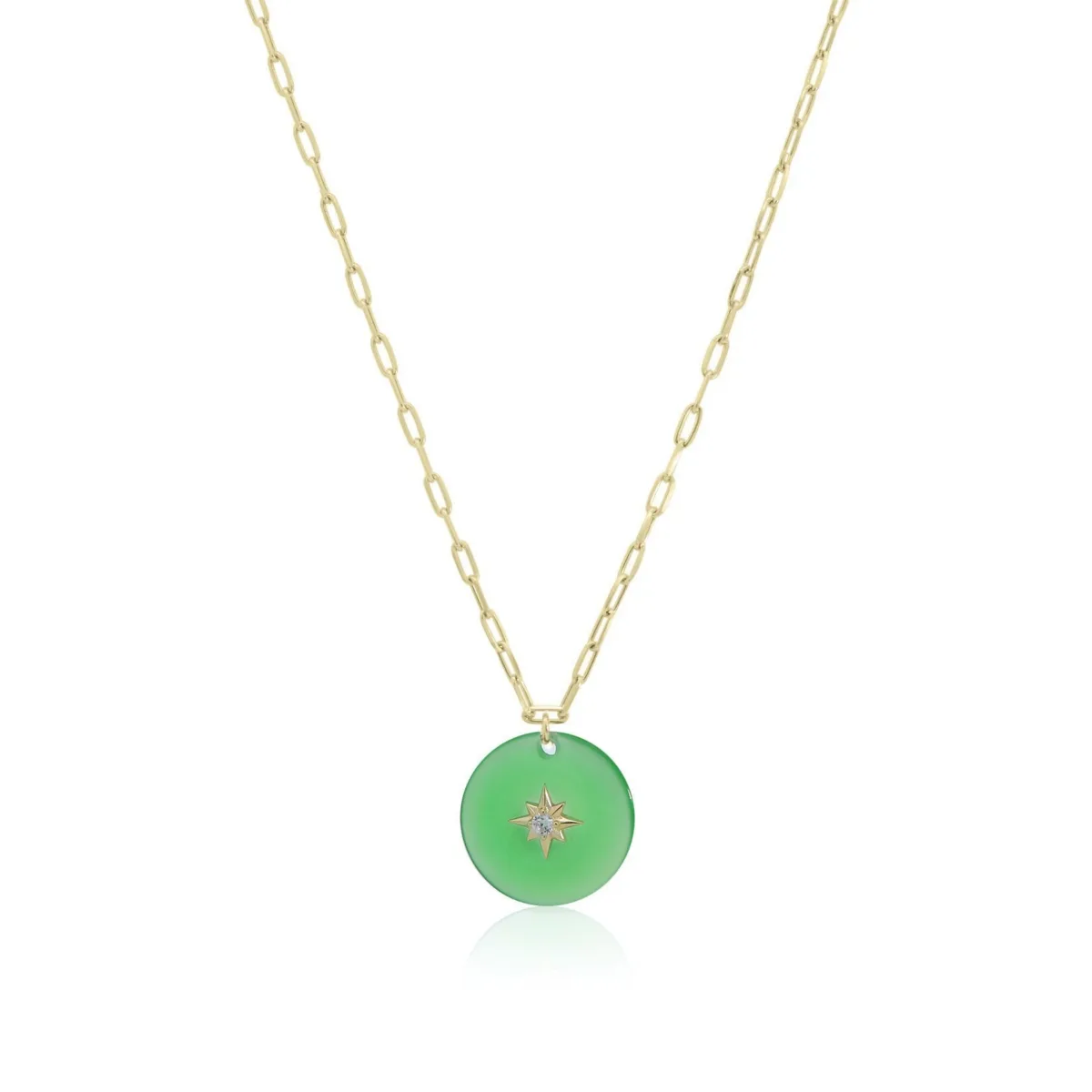 Cz Jade Starburst Disc Necklace 14K Gold-Plated Sterling Silver by The Lovery