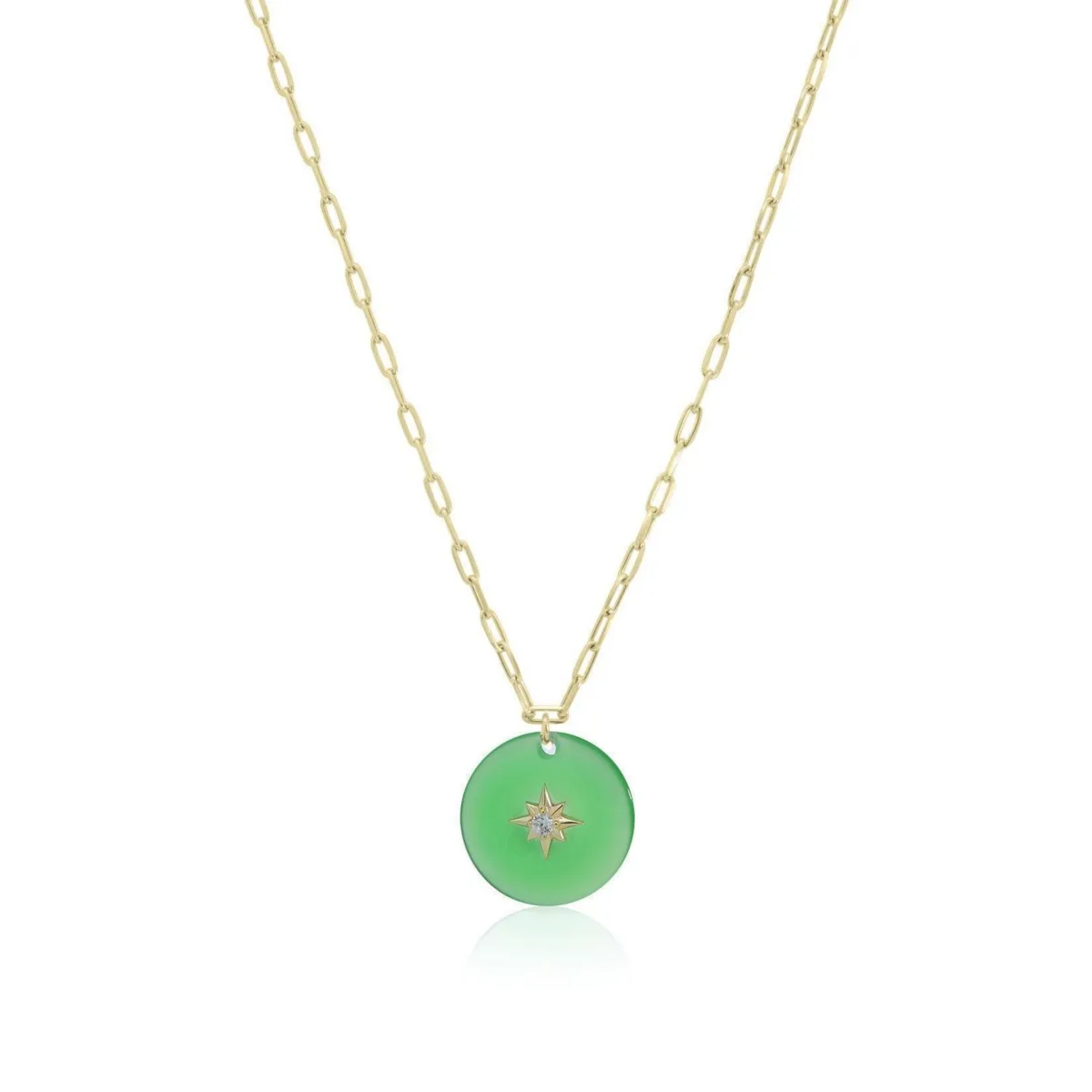 Cz Jade Starburst Disc Necklace 14K Gold-Plated Sterling Silver