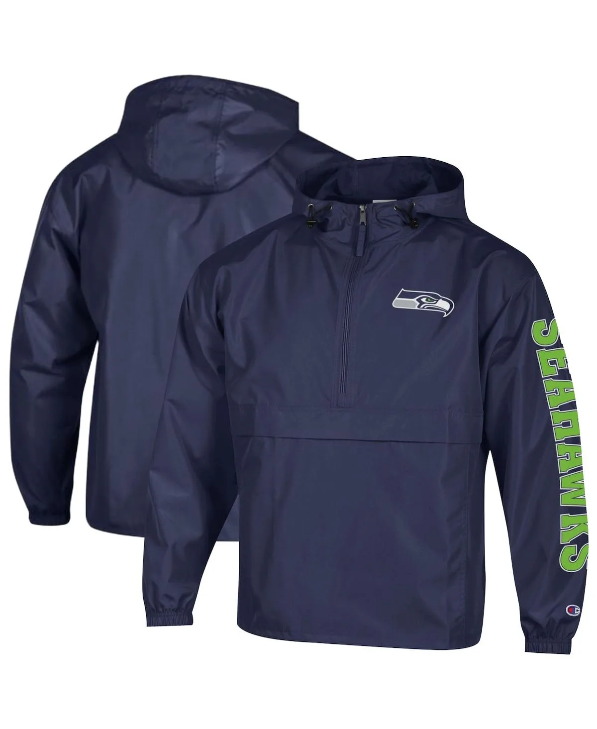 Seattle Seahawks Packable Hooded Windbreaker Half-Zip Jacket by Champion