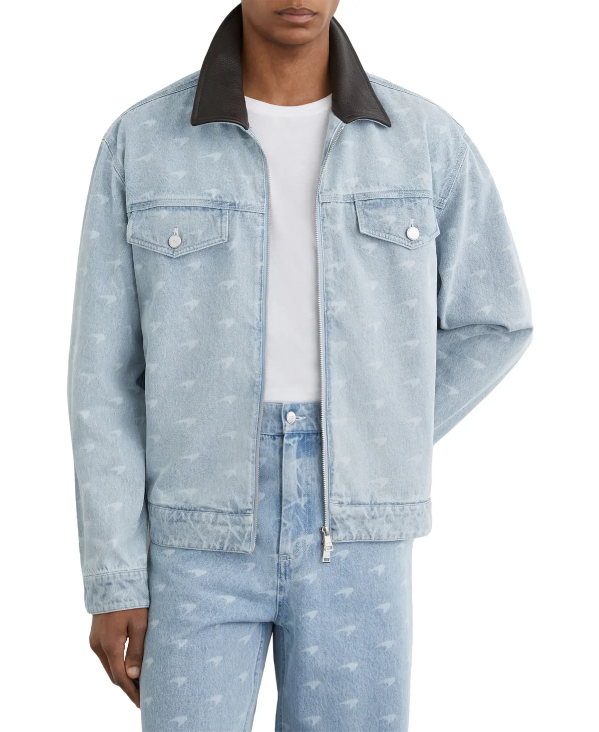 Vortex McLaren Racing Grained-Leather-Collar Denim Jacket by Reiss