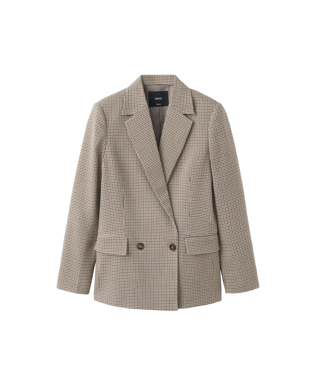 Double-Breasted Micro-Houndstooth Notched Lapel Collar Blazer by Mango