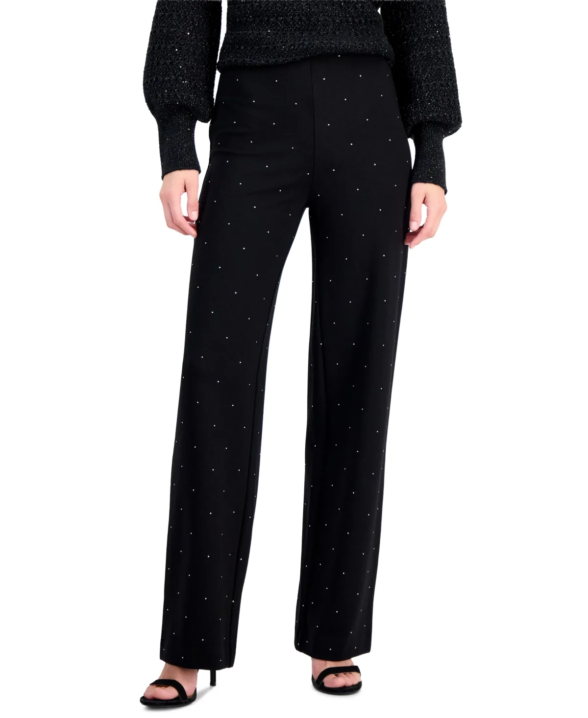 Serenity Embellished High-Waisted Wide-Leg Pants by Anne Klein