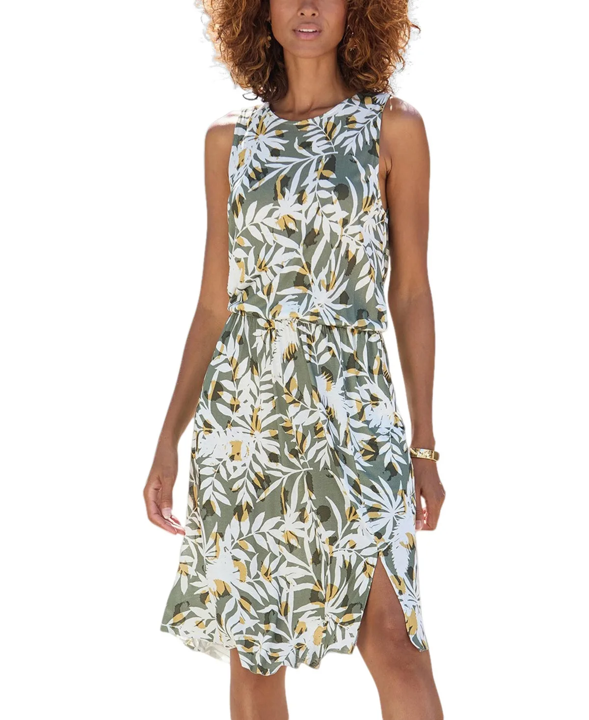 High-Neck A-Line Elastic-Waist Short Dress by Lascana