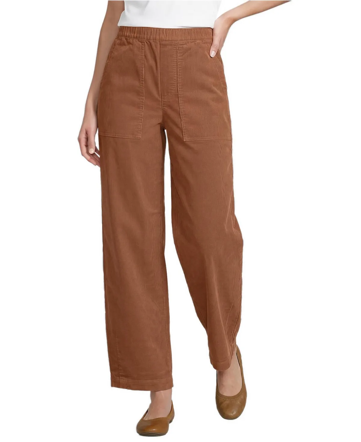 Corduroy High Rise Pull on Utility Barrel Leg Pants