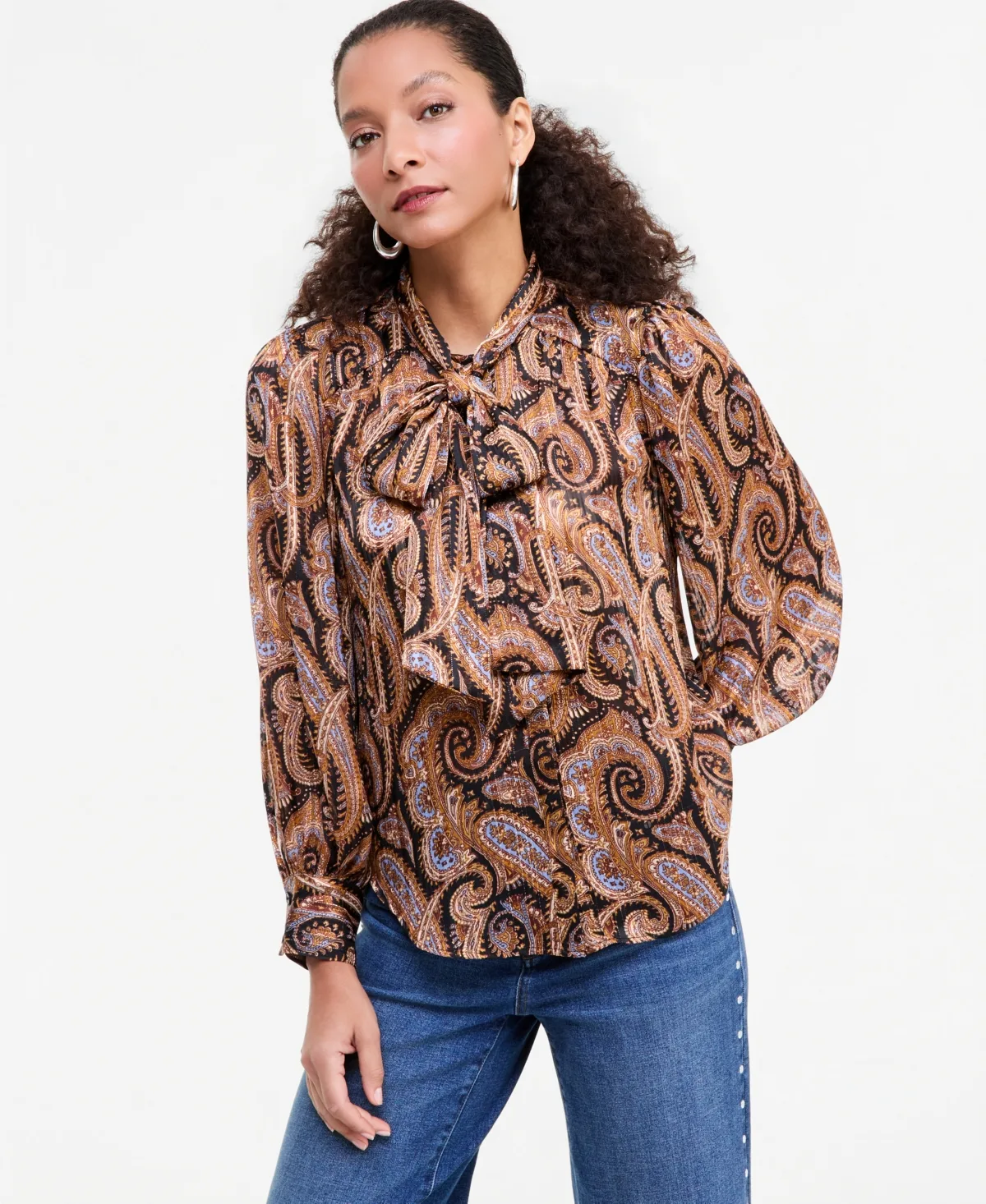 Tie-Neck Long-Sleeve Blouse by INC International Concepts