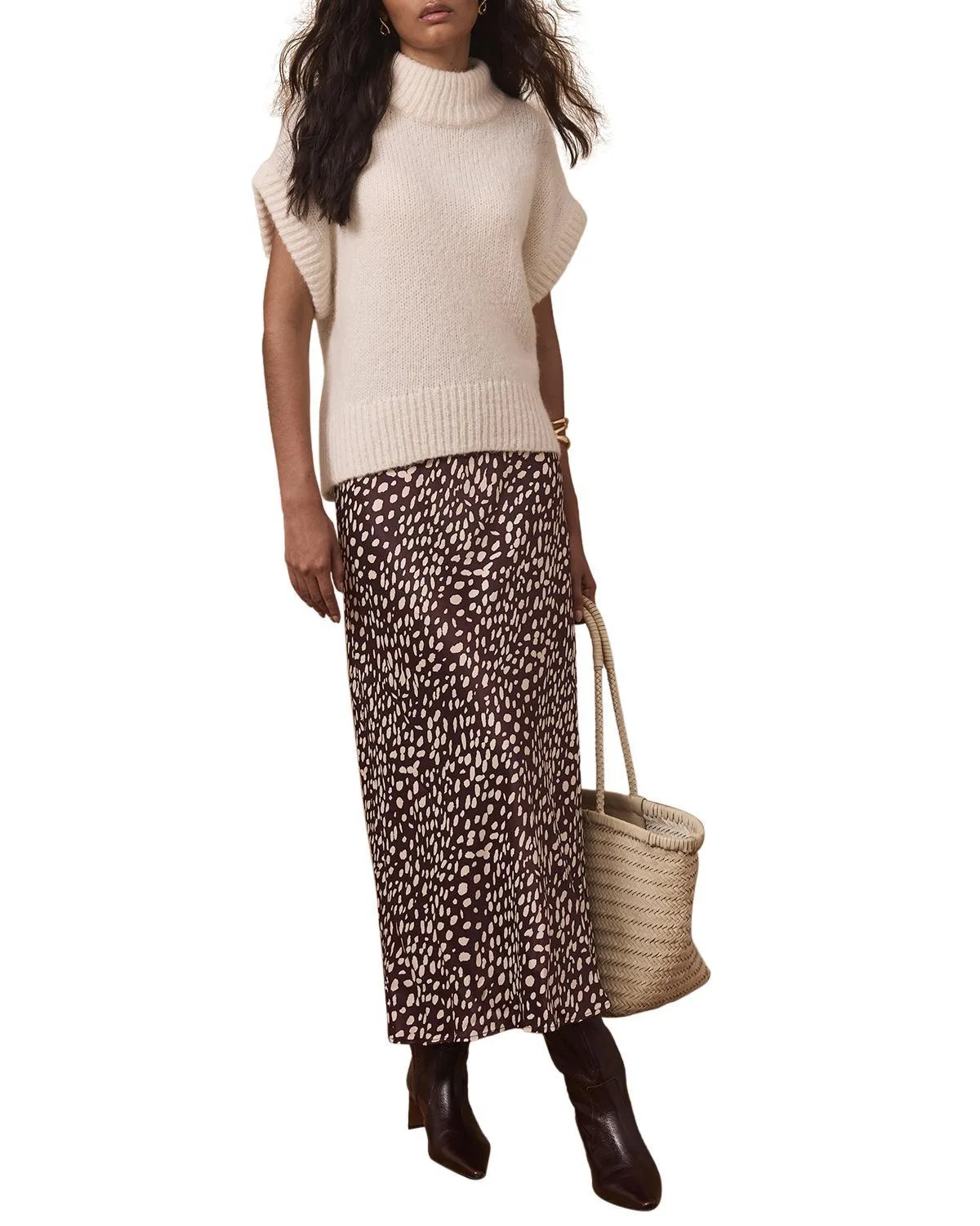 Animal Print Satin Midi Slip Skirt by Mint Velvet