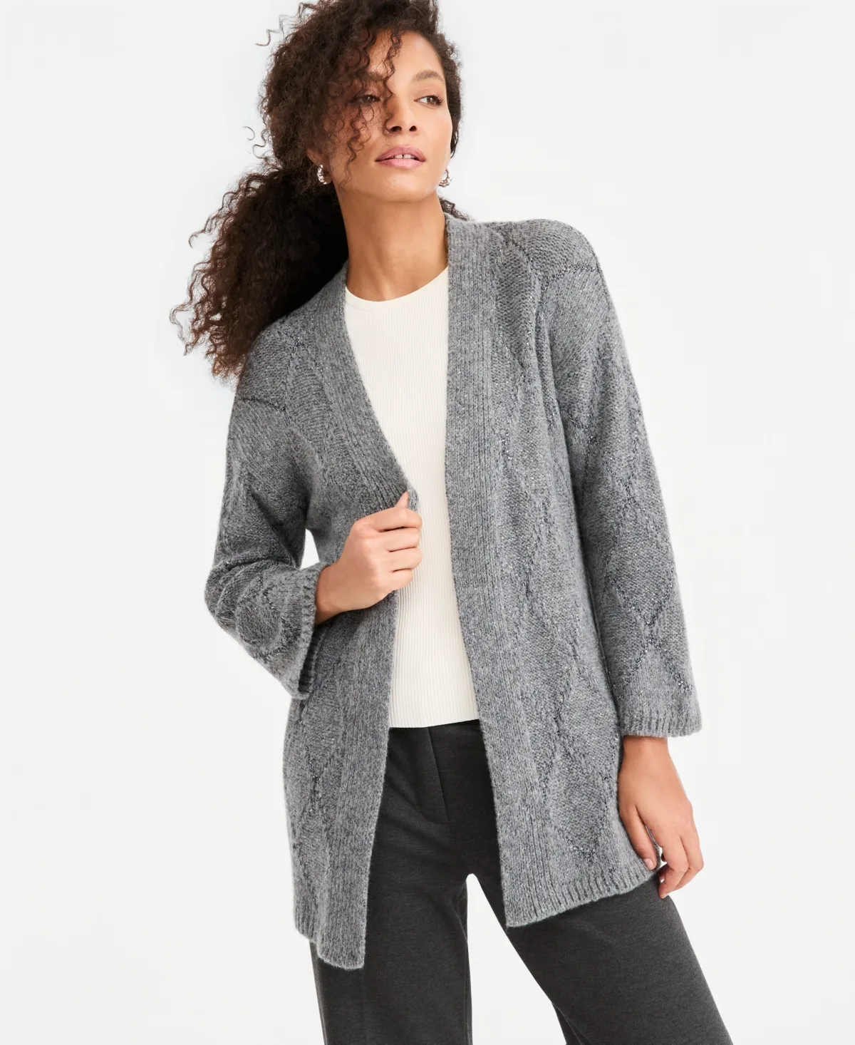 Emmmoli Oversized Sequin-Adorned Shawl-Collar Cardigan by Emme Marella
