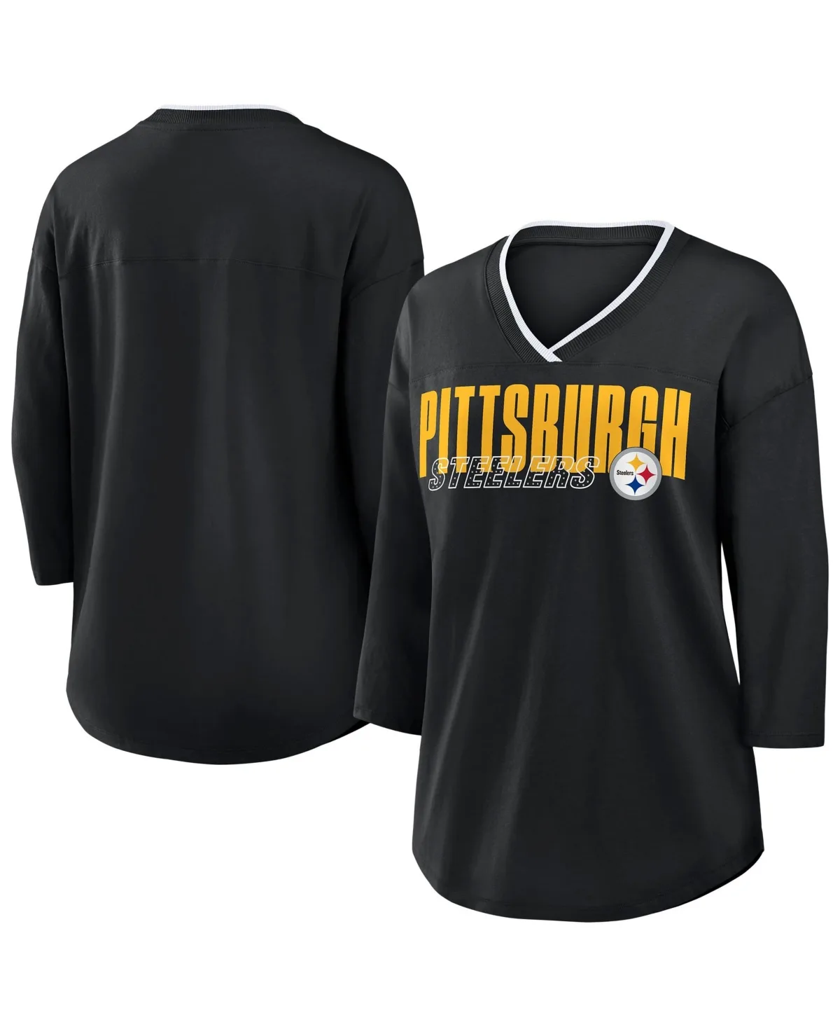 Pittsburgh Steelers Deceptive Juke 3/4-Sleeve V-Neck T-Shirt by Fanatics