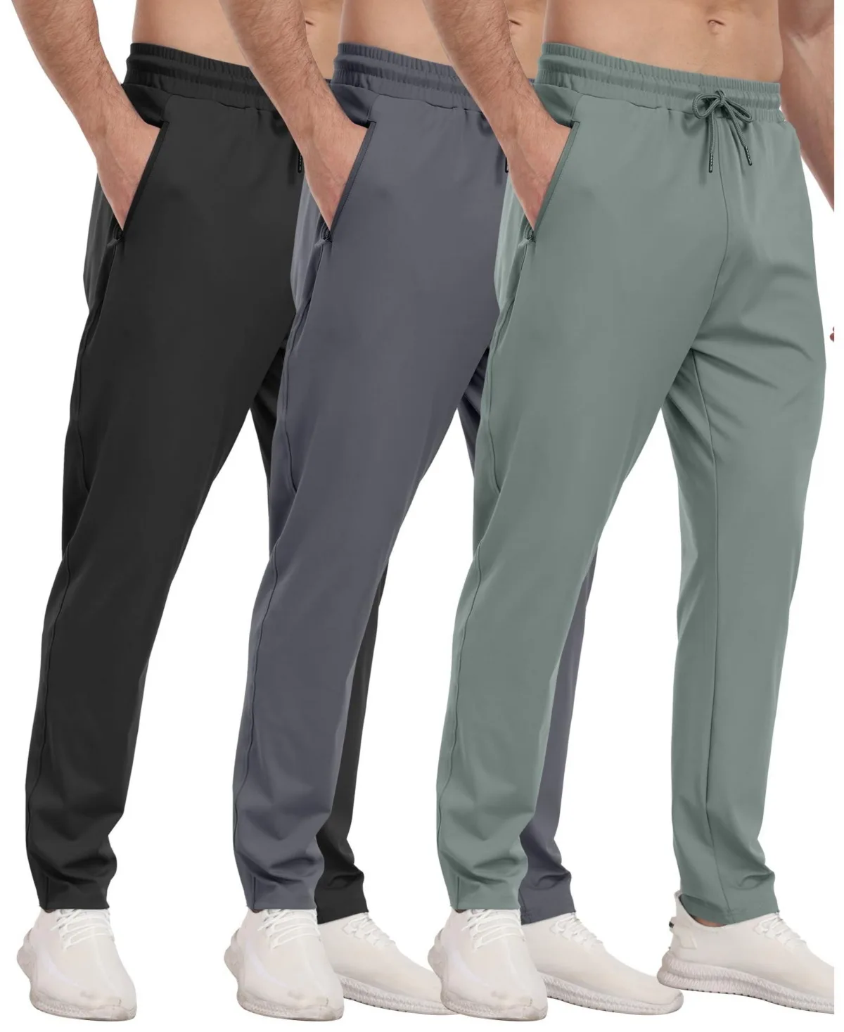 3 Pack Athletic Pants with Zipper Pockets Running Gym Joggers by Gnuadz