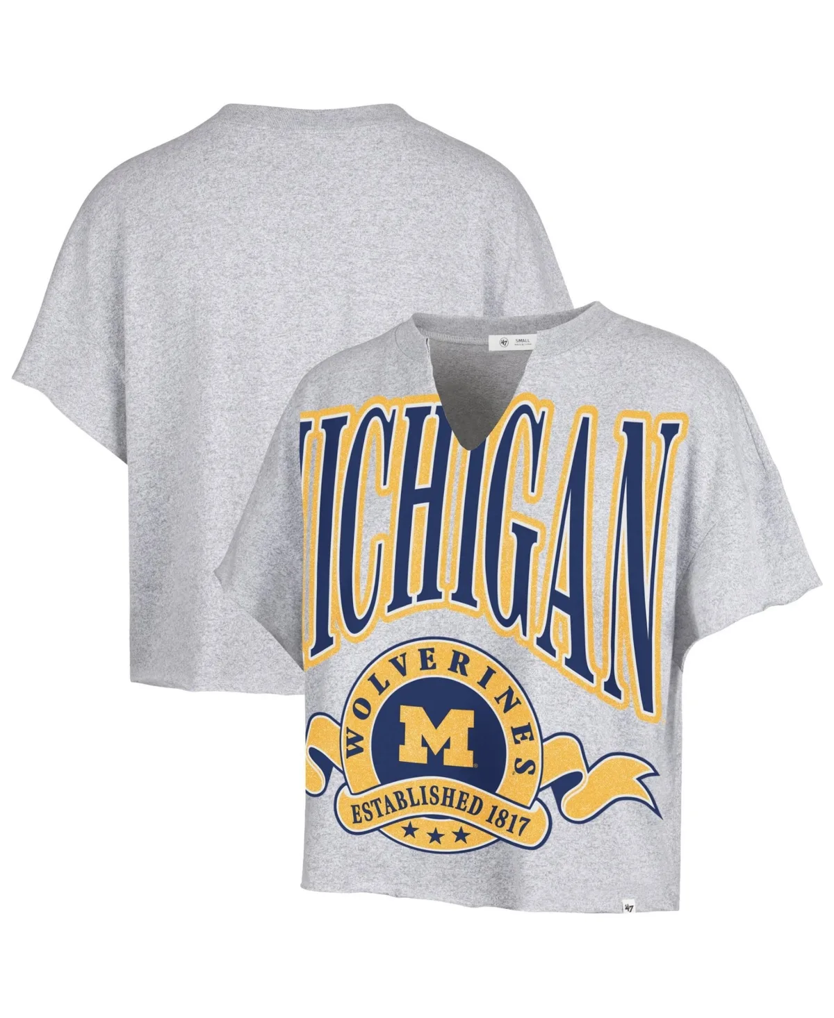 Michigan Wolverines Banners Out Oversized Notch-Neck T-Shirt by 47 Brand