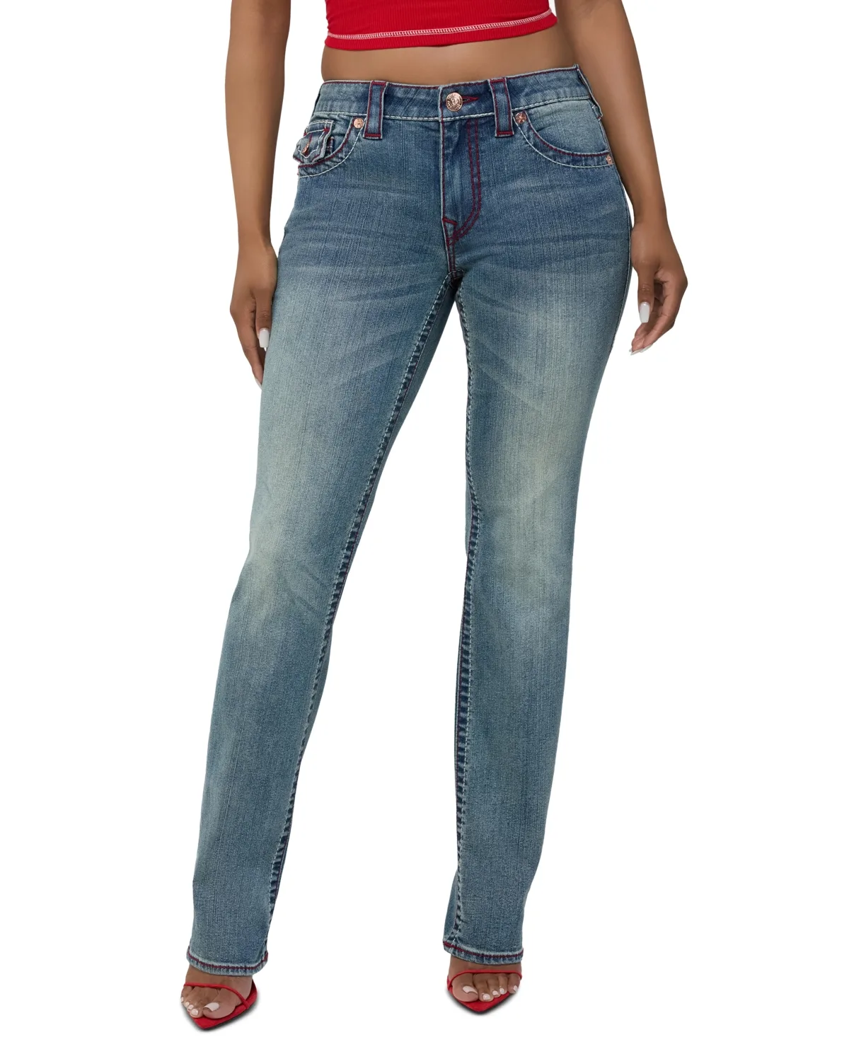 Billie Low-Rise Straight-Leg Flap-Pocket Jeans by True Religion