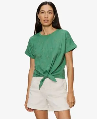 Tie Front Crewneck Short Sleeve T-Shirt