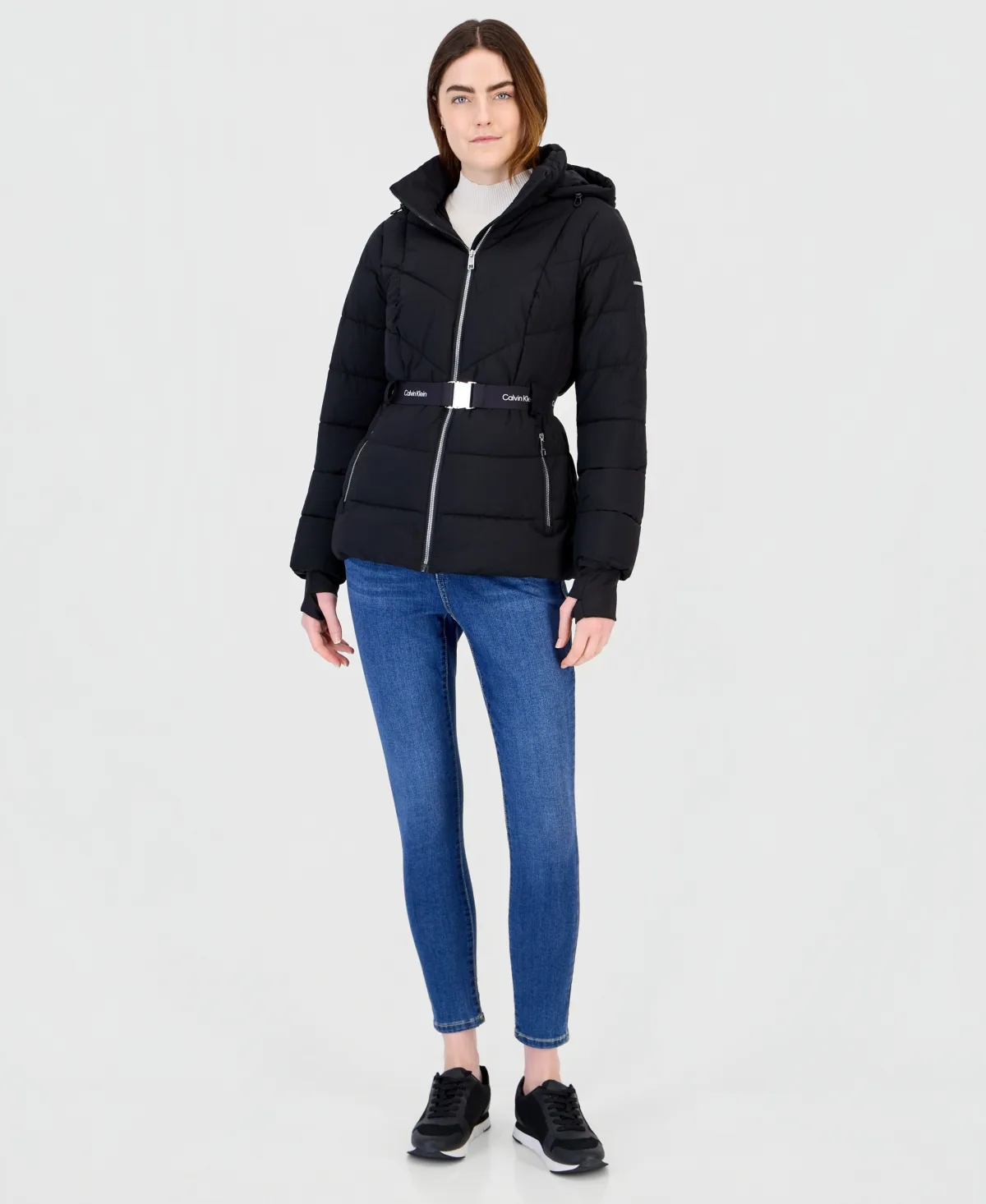 Belted Thumbhole Cuff Puffer Coat by Calvin Klein