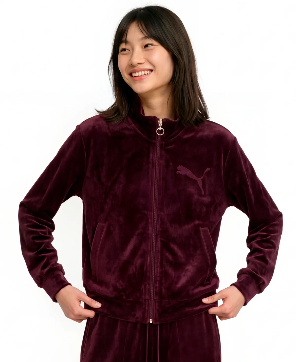 Ess Elevated Full-Zip Velour Stand Collar Jacket by PUMA