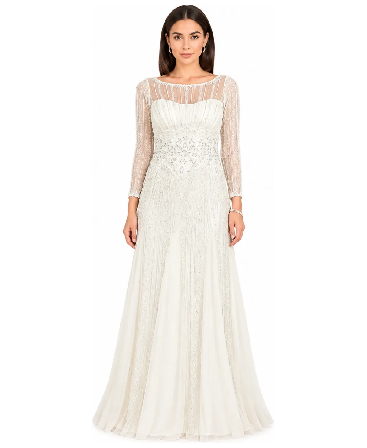 Beaded High Neck Wedding Gown by Lara