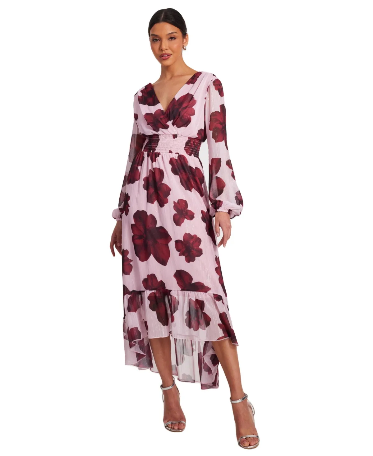 Floral Midi Dip Hem Dress by Quiz