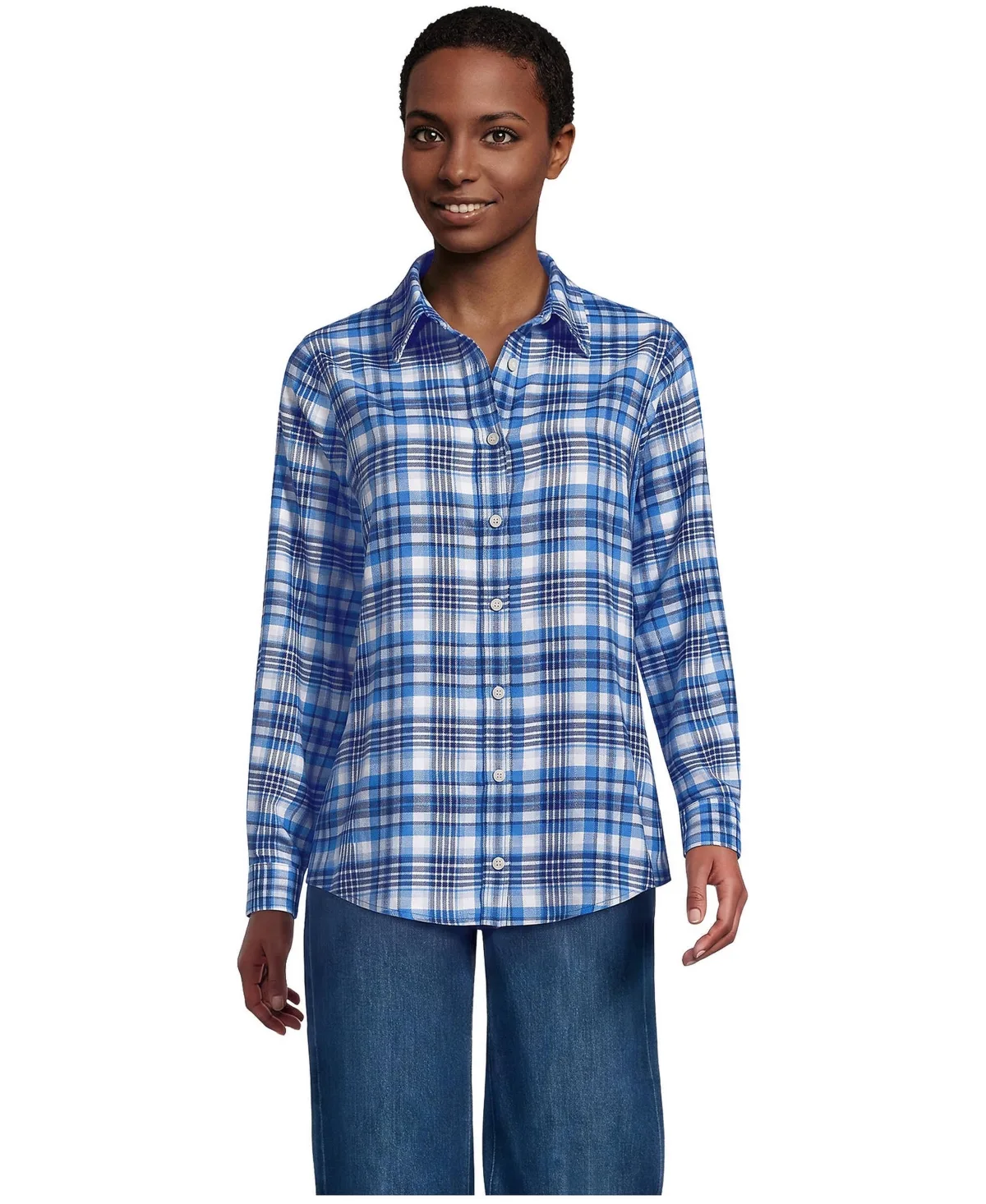 Flannel Boyfriend Long Sleeve Shirt by Lands' End
