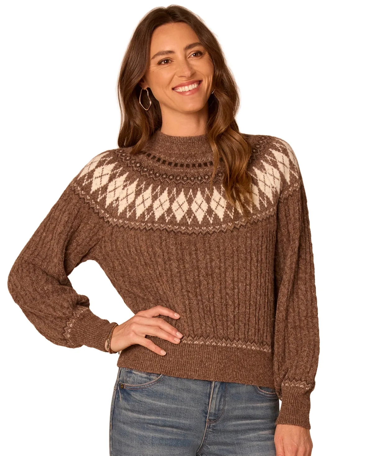 Fair Isle High-Neck Long-Sleeve Sweater by Democracy
